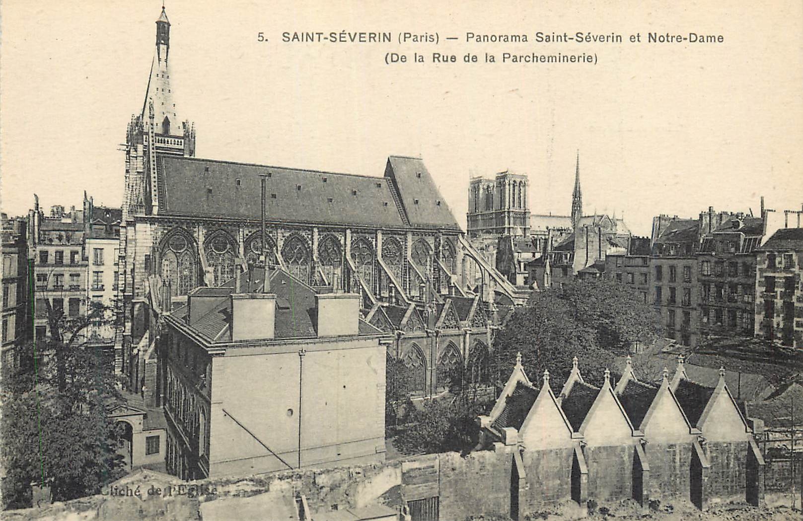 CPA Saint Severin (Paris) Panorama Saint Severin et Notre Dame (de la Rue de la Parcheminerie)