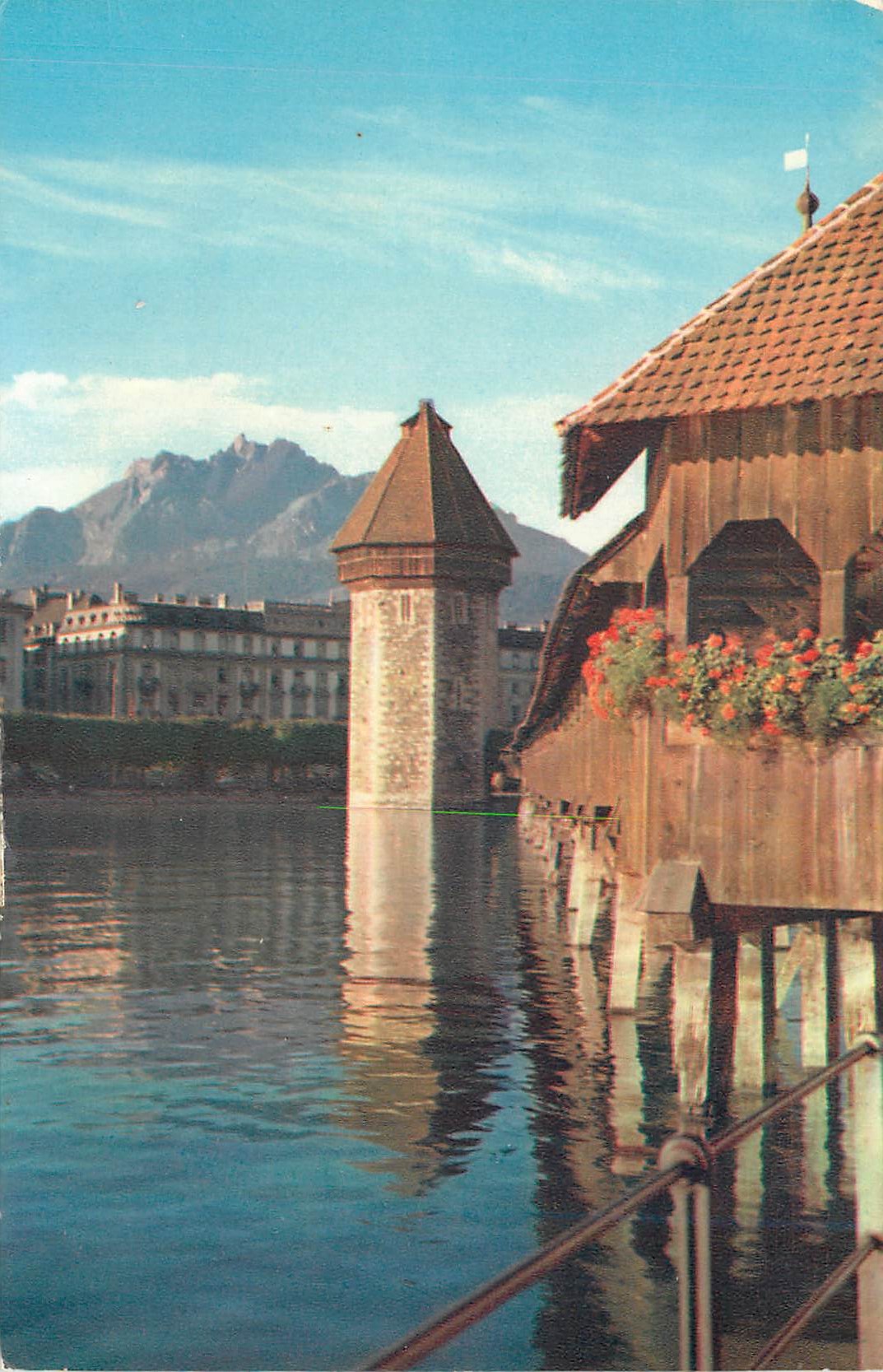 CPA Lucerne Chapel Bridge With Water-Tower and Mt Piratus