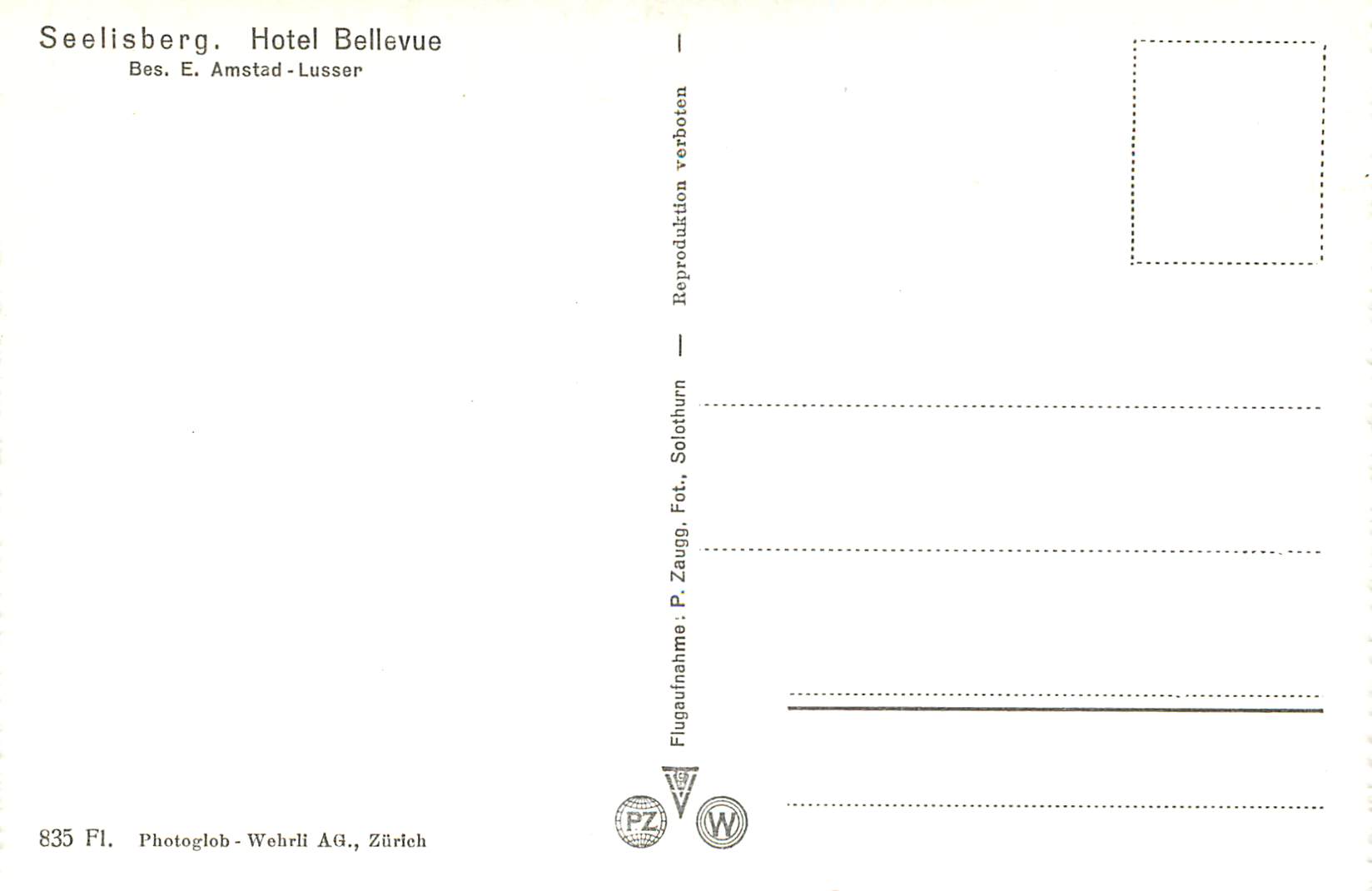 CPM Seelisberg am Vierwaldstattersee Hotel Bellevue Best E Amstad Lusser — Rückseite