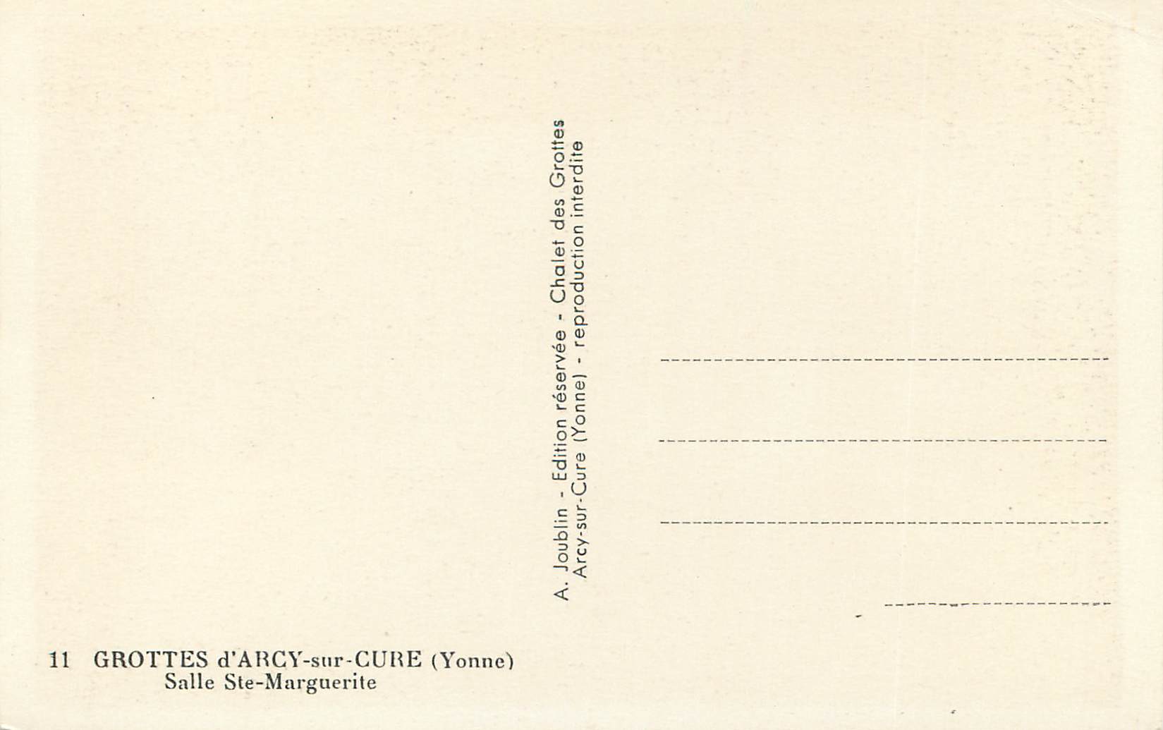 CPA Grottes d'Arcy sur Cure (Yonne) Salle Ste Margueritte — Back
