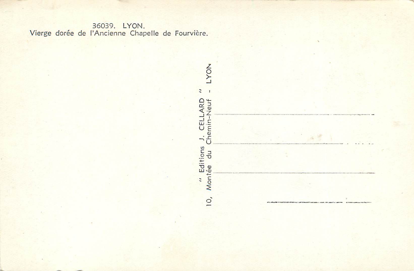 CPM Lyon Vierge Doree de l'Ancienne Chapelle de Fourviere — Verso