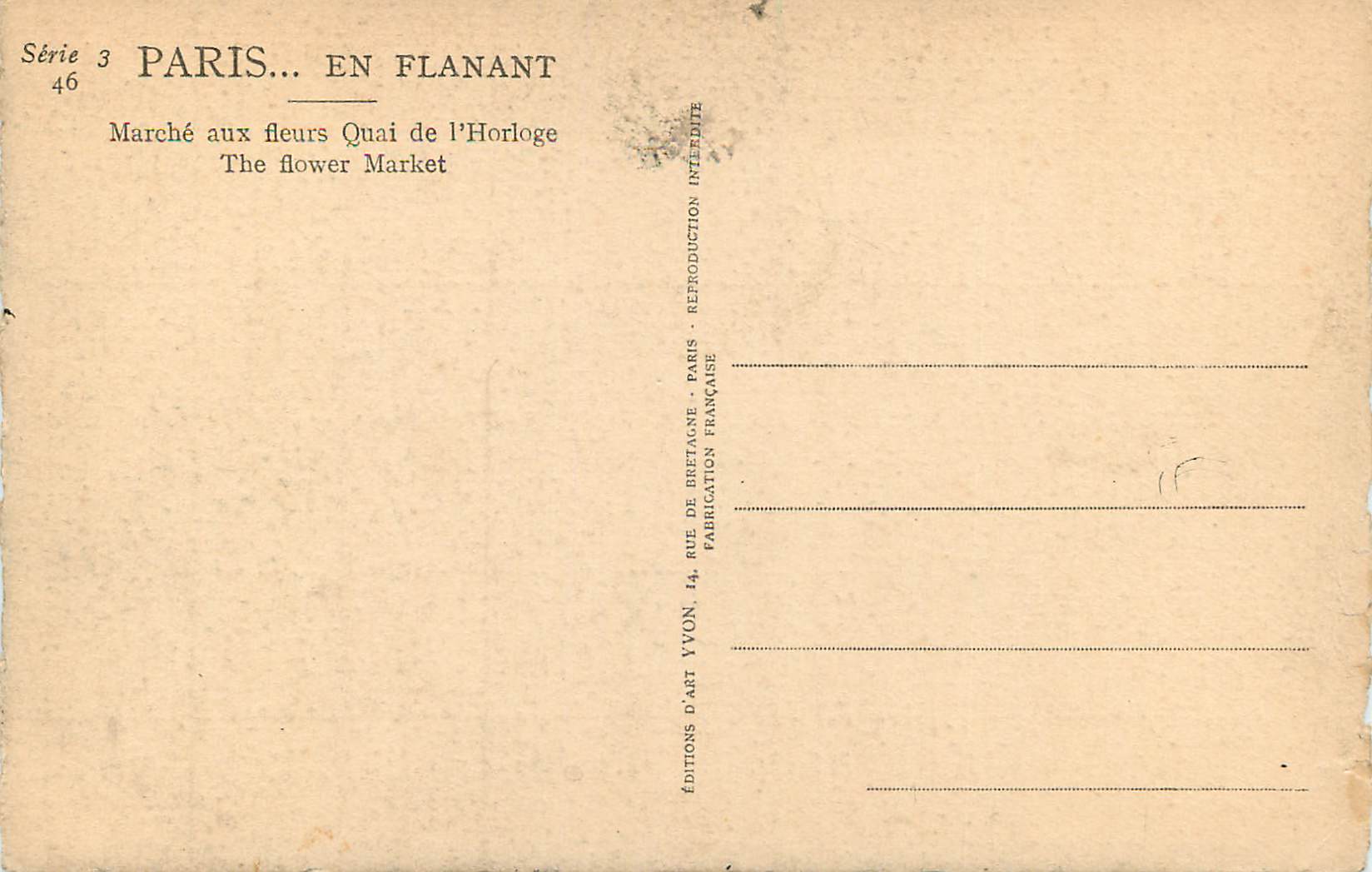 CPA Paris en Flanant Marche aux Fleurs Quai de l'Horloge — Verso