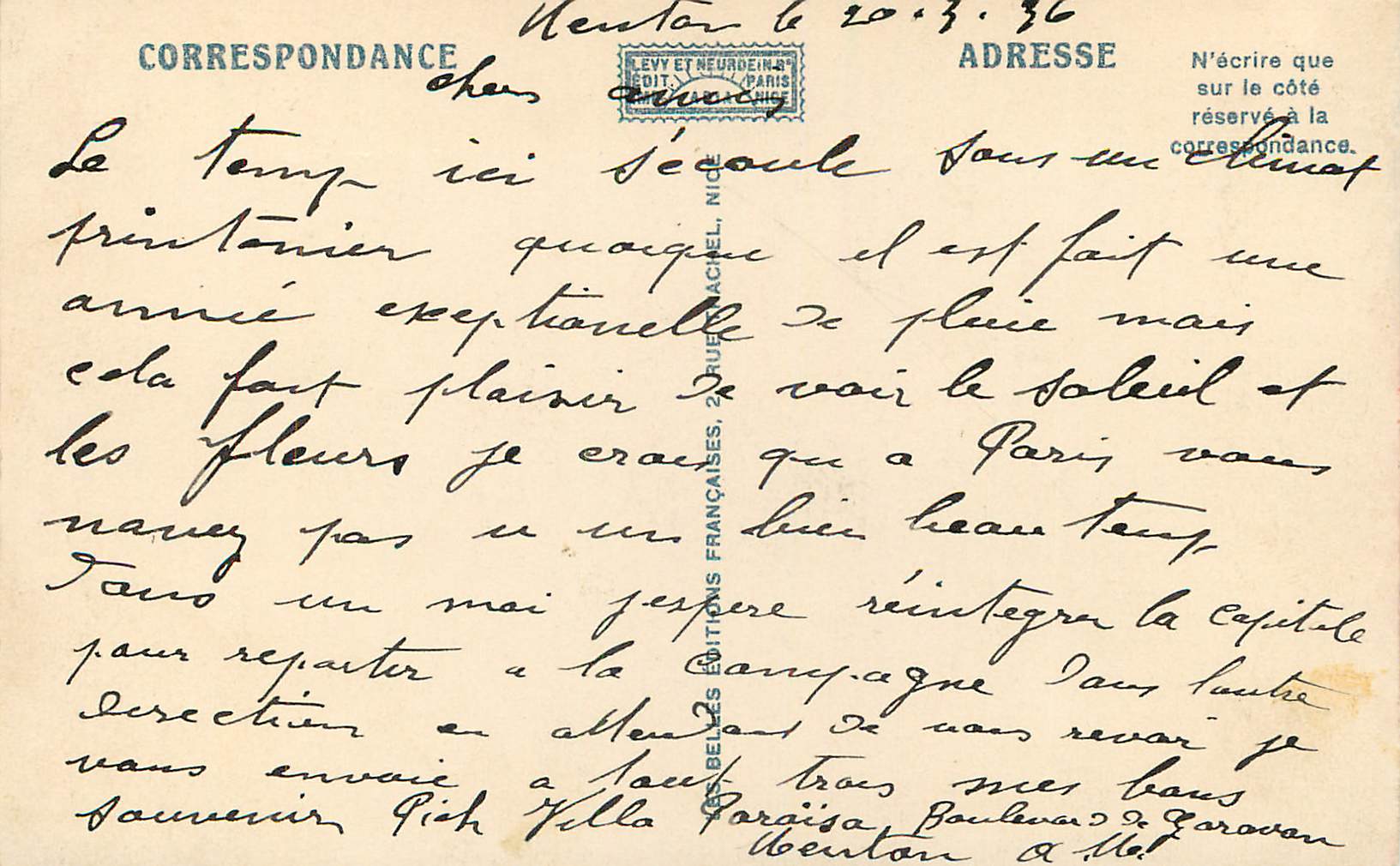 CPA La Cote d'Azur Jardin Fleuri — Verso