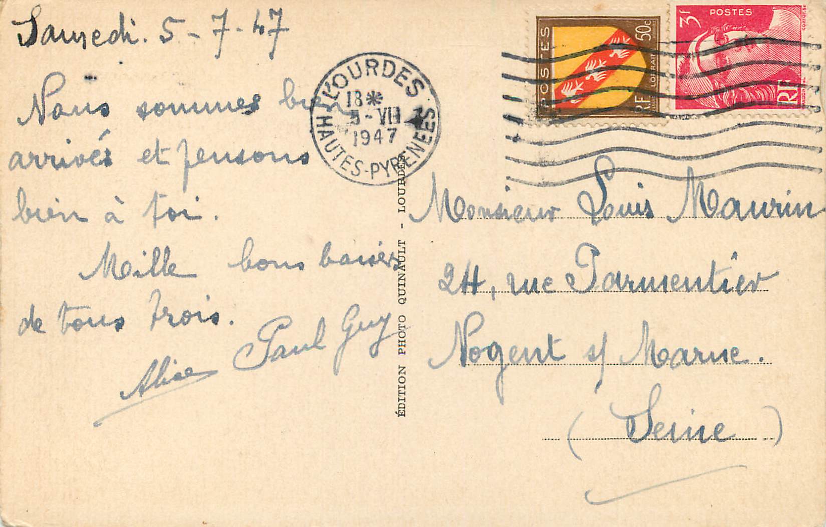 CPA Lourdes La Basilique et le Gave — Verso