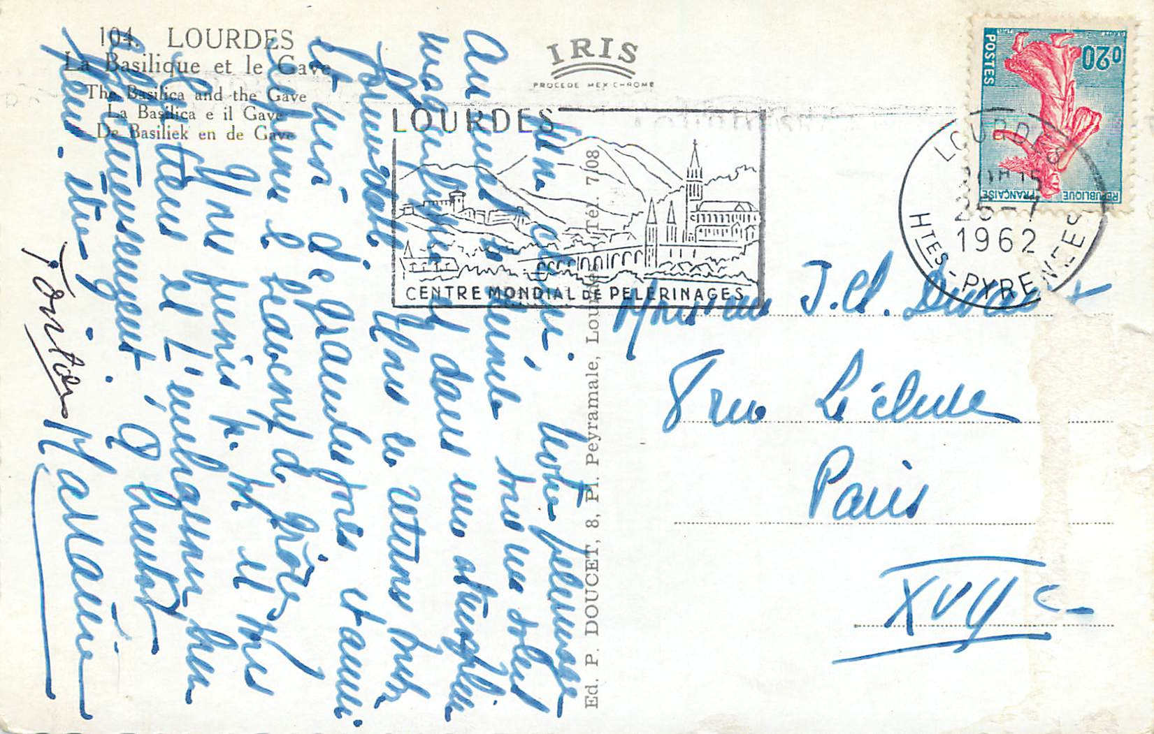 CPM Lourdes la Basilique et le Cave — Verso
