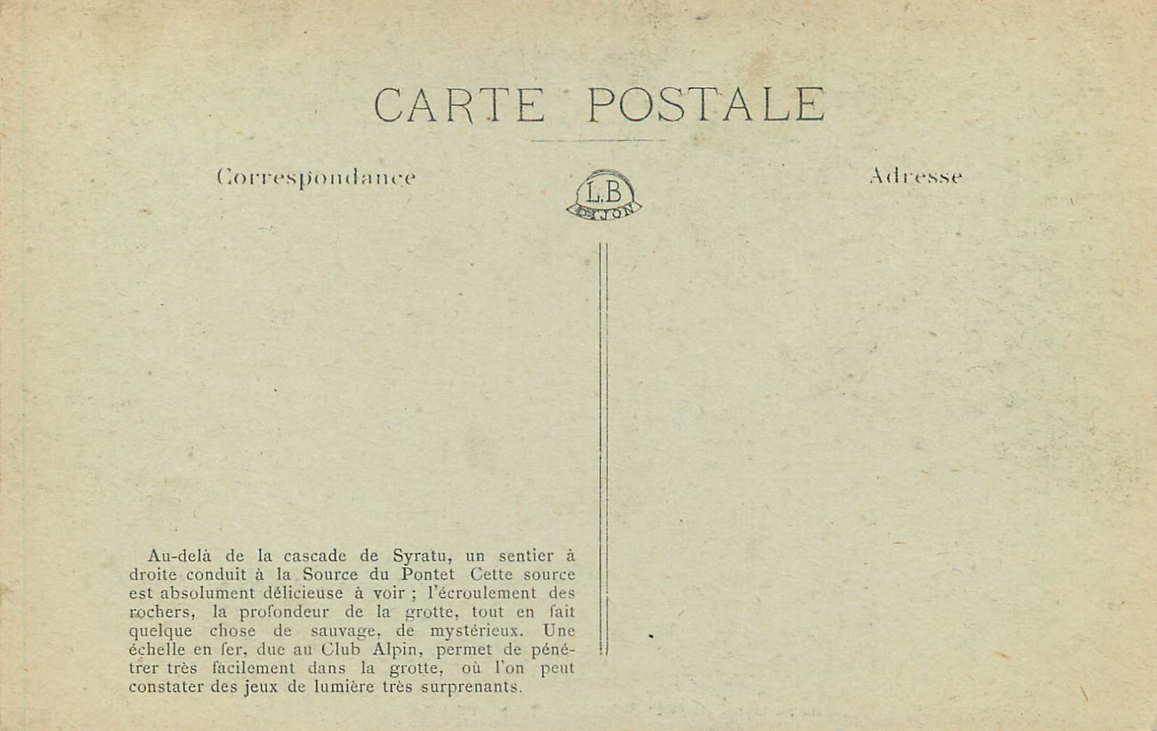 CPA Sites Pittoresques de France Comte Vallee de Loue Mouthier Hte Pierre Source du Pontet — Rückseite