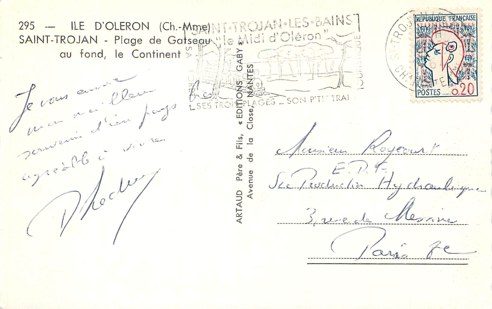 CPM Ile d'Oleron (Ch Mme) Saint Trojan Plage de Gatseau au fond le Continent — Back