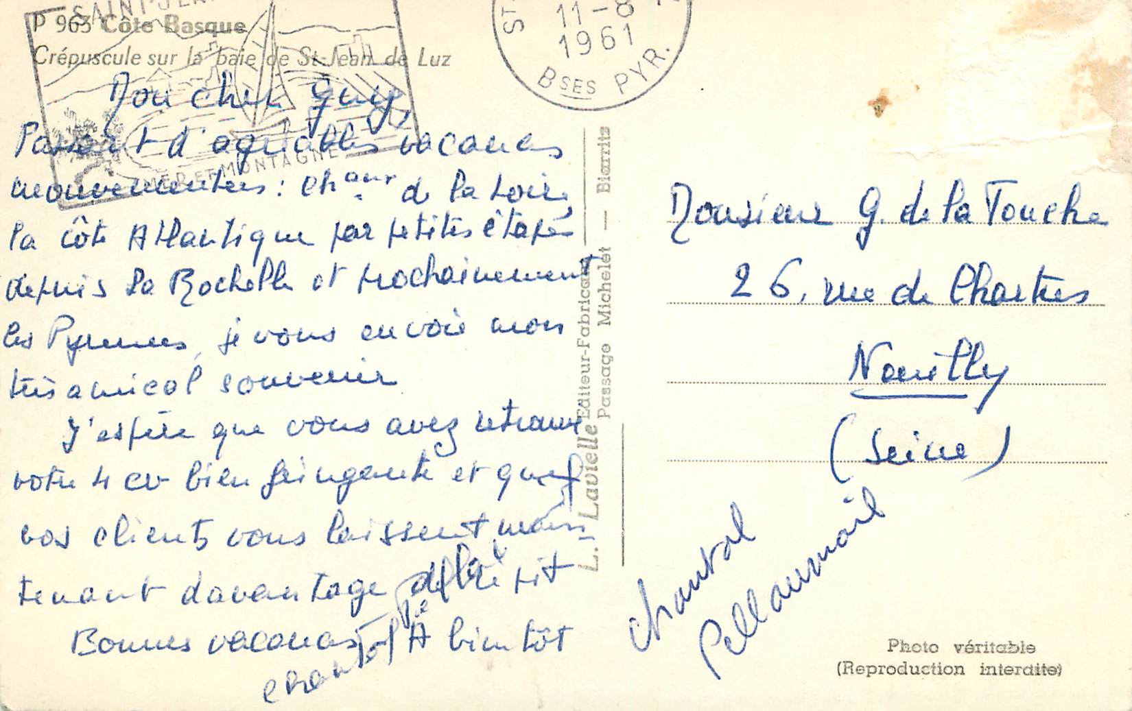 Dämmerung über die Bucht von Saint-Jean-de-Luz — Lavielle — Nr. 963 Côte Basque — Rückseite