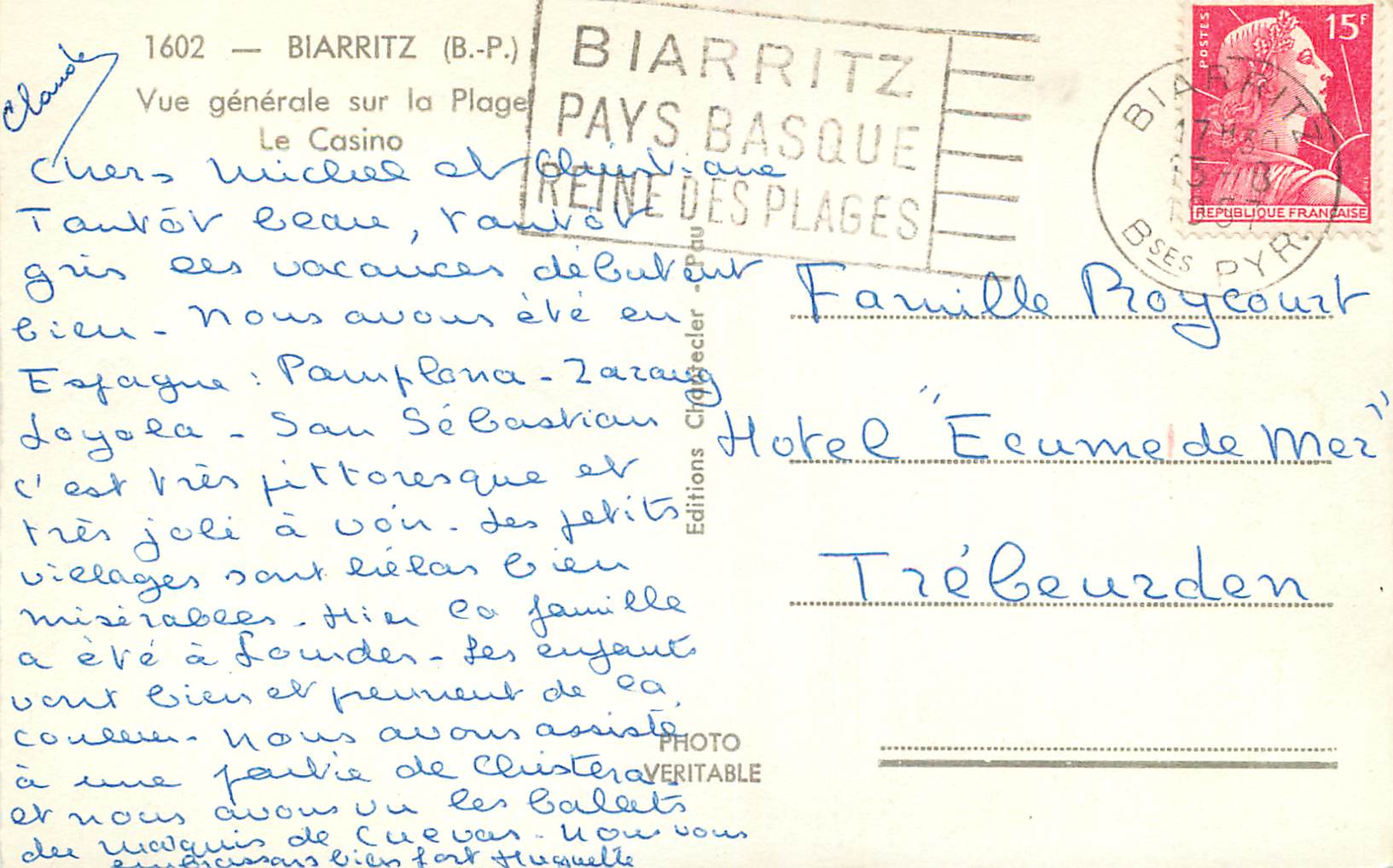 Biarritz — Vue générale sur la Plage et le Casino — Éditions Chatitecier — Rückseite