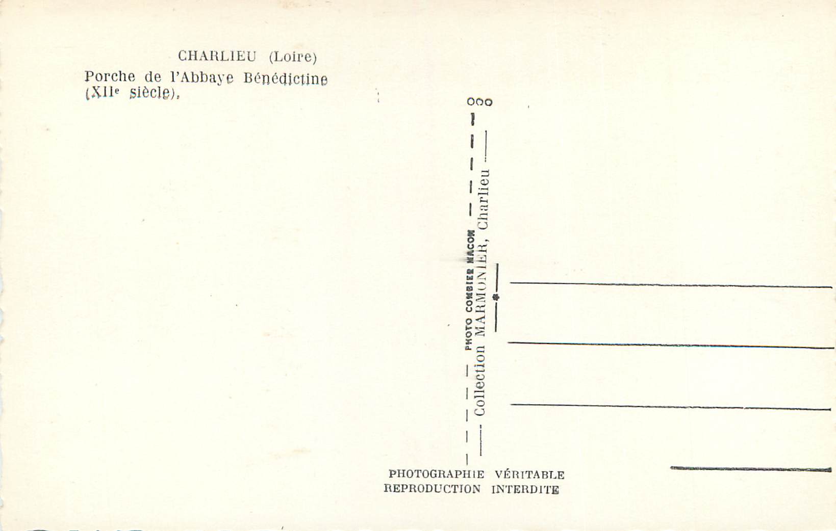 CPM Charlieu (Loire) Porche et L'Abbaye Benedictine (XIIe Siecle) — Rückseite