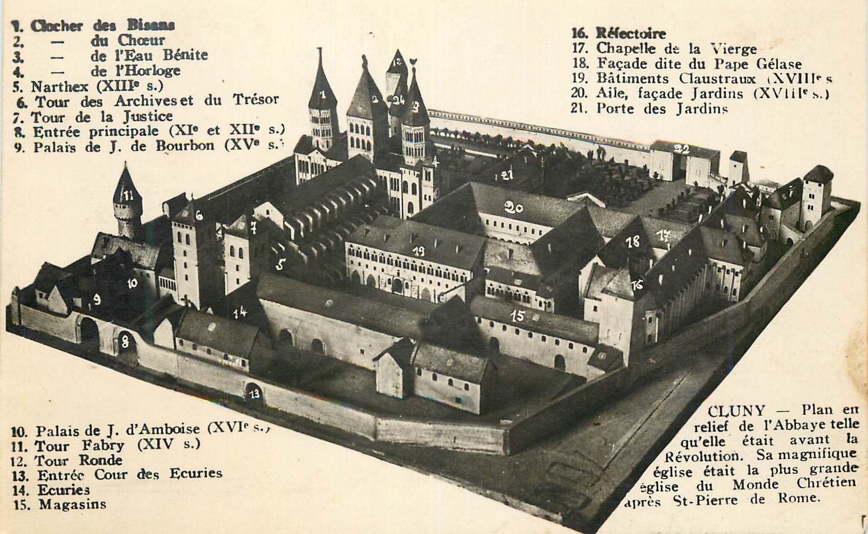 CPM Cluny Plan en Relief de l'Abbaye telle qu'elle etait avant le Revolution Sa magnifique eglise etait Plus Grande Egli