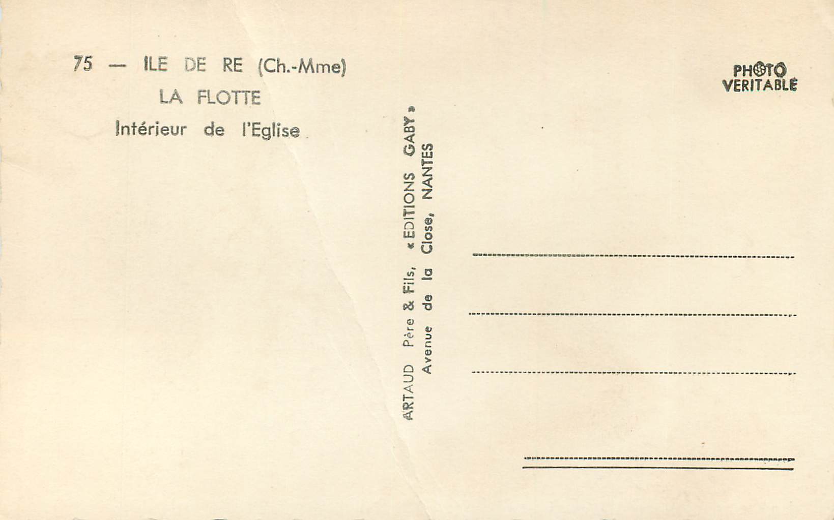 Intérieur de l'église — Île de Ré (Ch.-Mme) — Éditions Gaby, Nantes — Verso