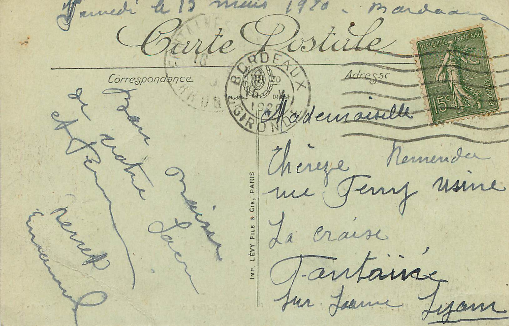 CPA Bordeaux La Place de la Comedie et Rue Sainte Catherine LL — Verso