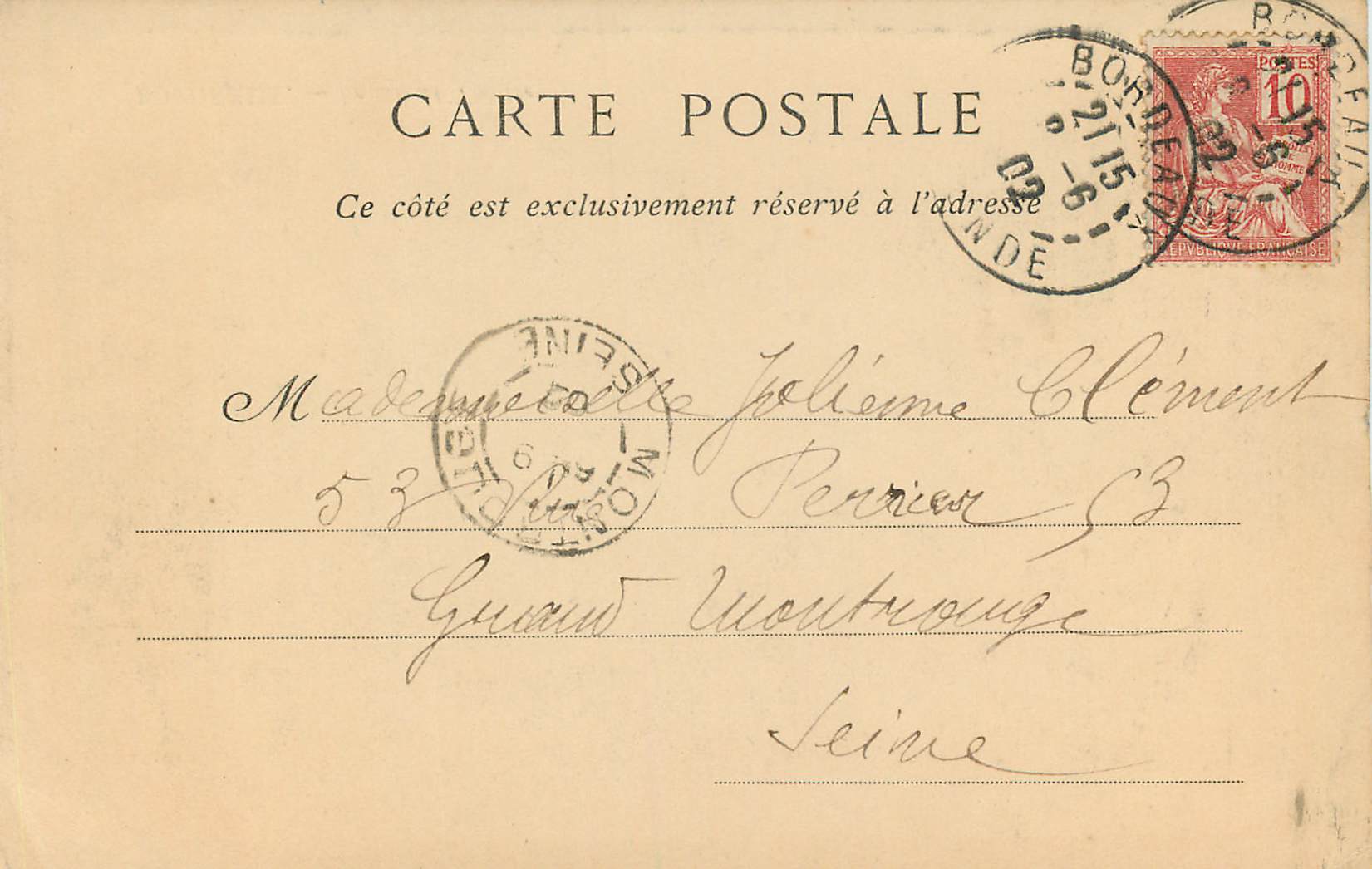 CPA Bordeaux Le Grand Theatre (carte 1900) — Verso