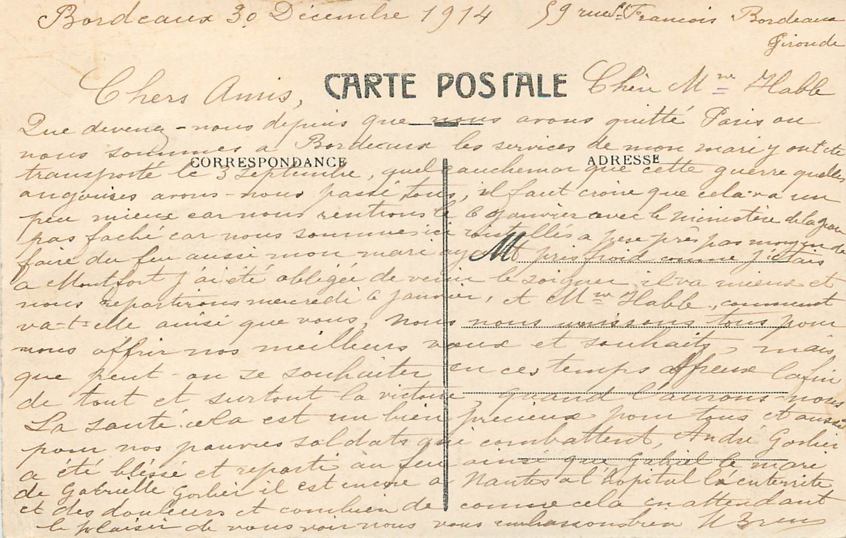 CPA Bordeaux Place des Quinconces — Verso