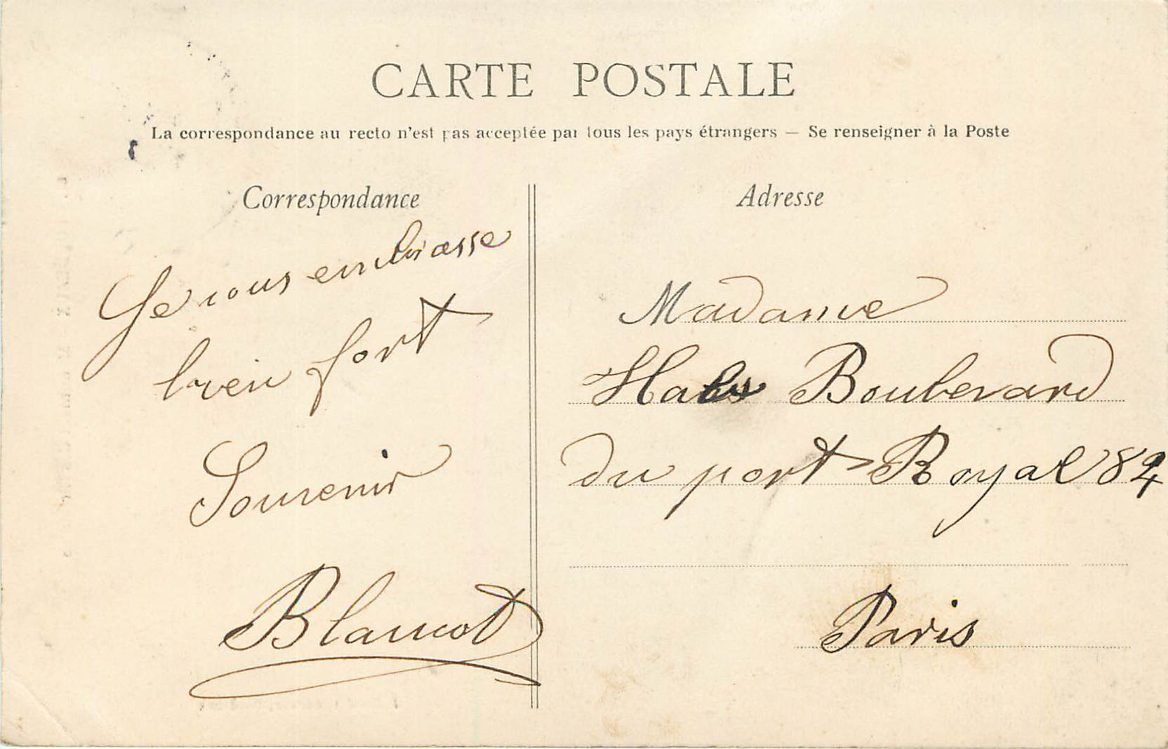 CPA Bordeaux Monument des Girondins — Verso