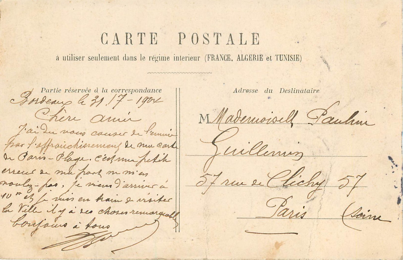 CPA Bordeaux Colonnes Rostrales — Rückseite