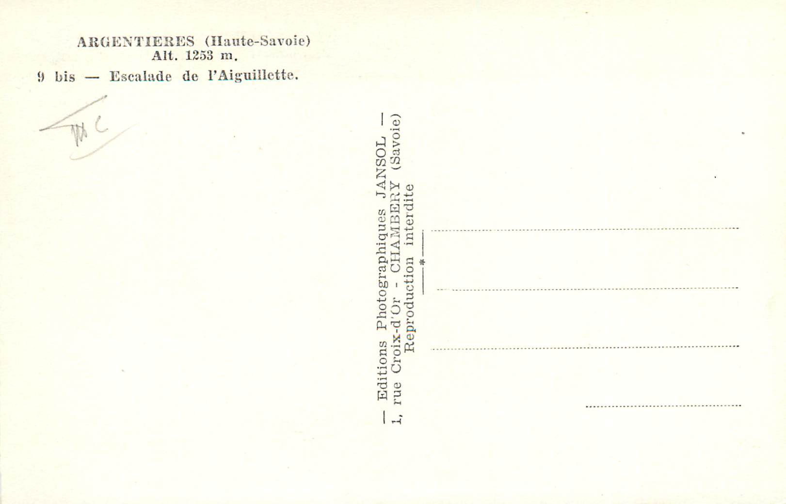 Escalade de l'Aiguillette — Argentières (Haute-Savoie) — Jansol — Rückseite