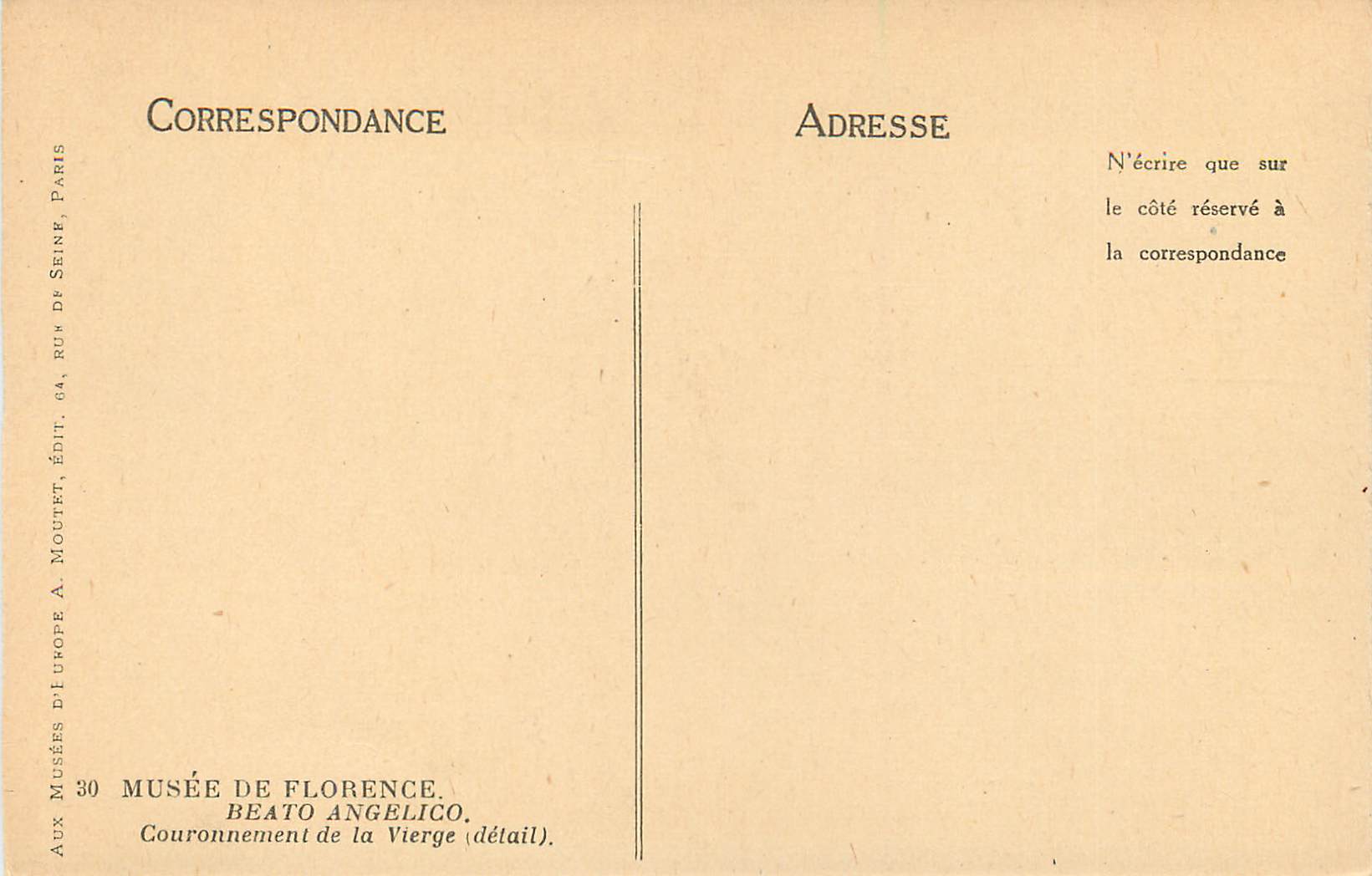 Couronnement de la Vierge — détail — Musée de Florence, édit. A. Moutet, n°30 — Rückseite