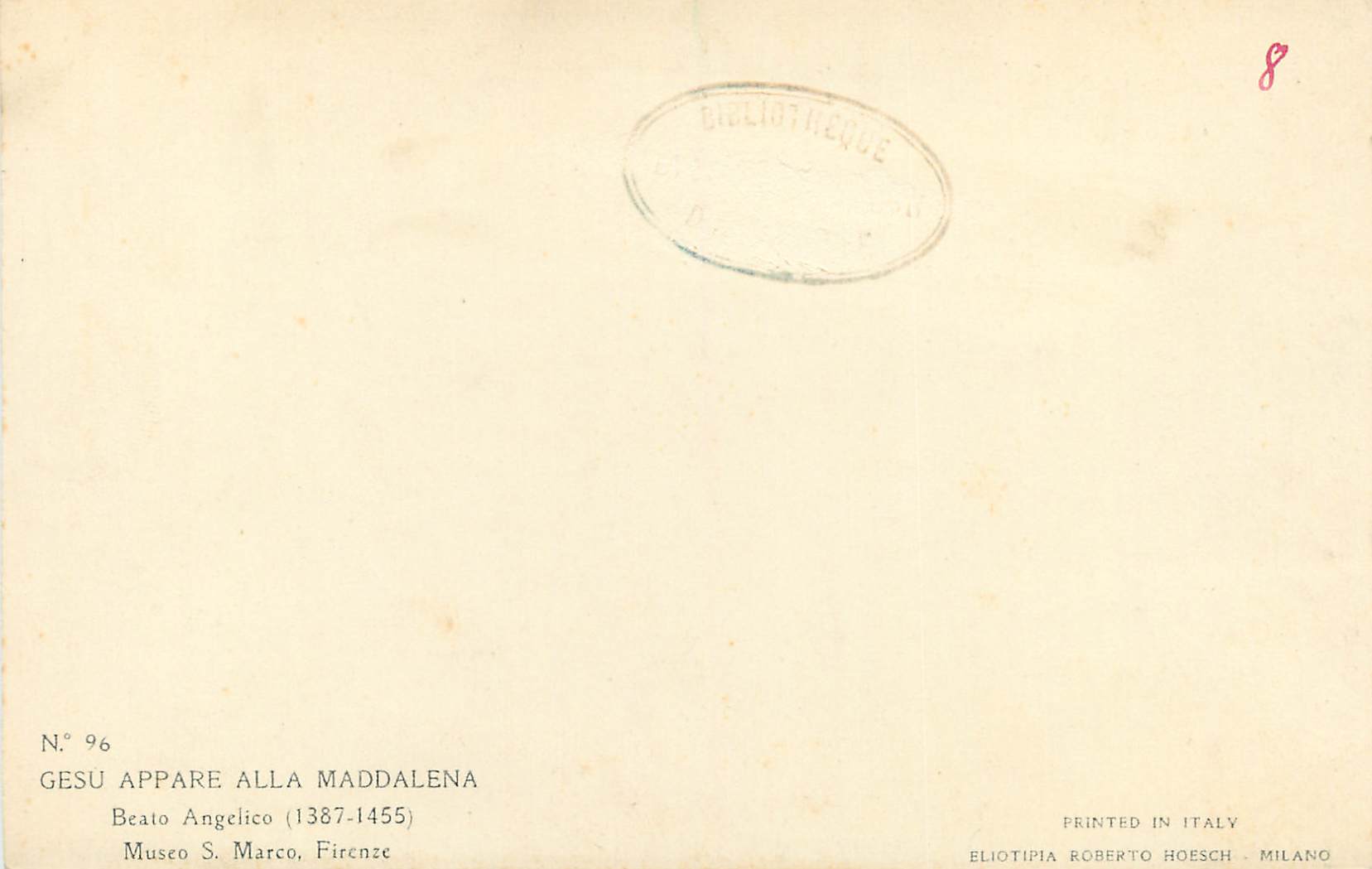 CPA Gesu Appare alla Maddalena Beato Angelico (1387 1455) — Rückseite