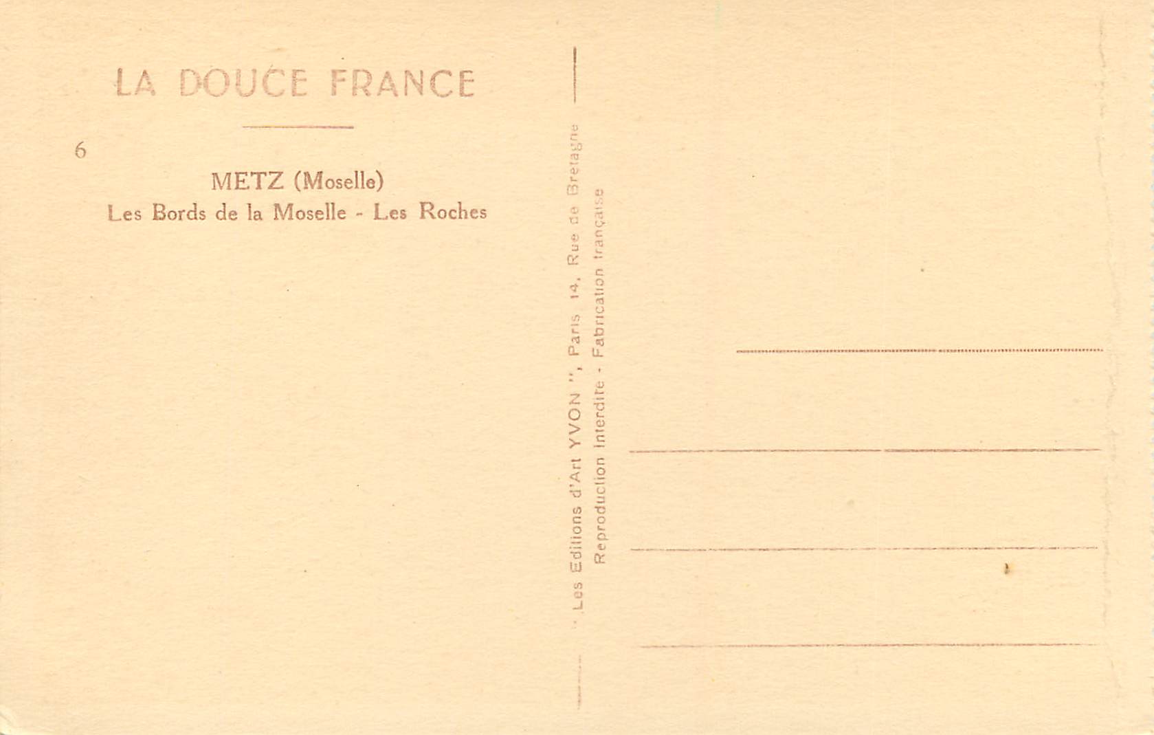 CPA Metz (Mosella) Les Bords de la Moselle Les Roches — Rückseite