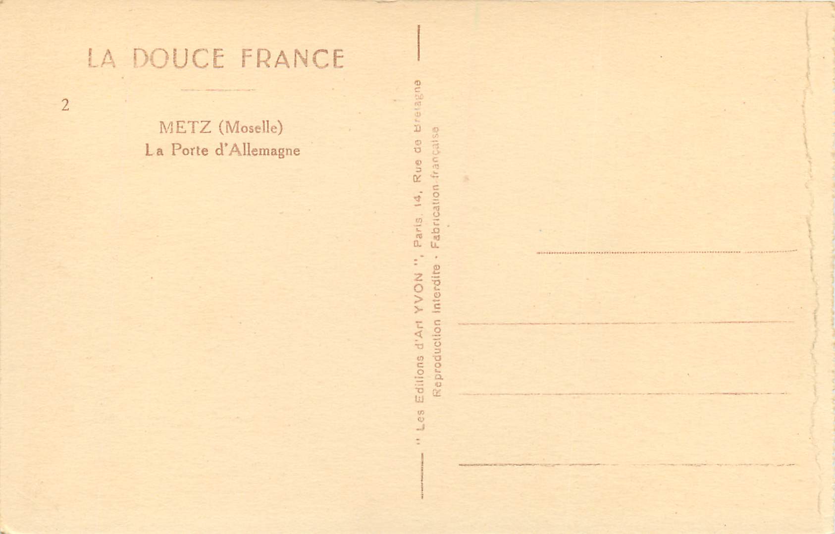 CPA Metz (Moselle) La Porte d'Allemagne — Verso