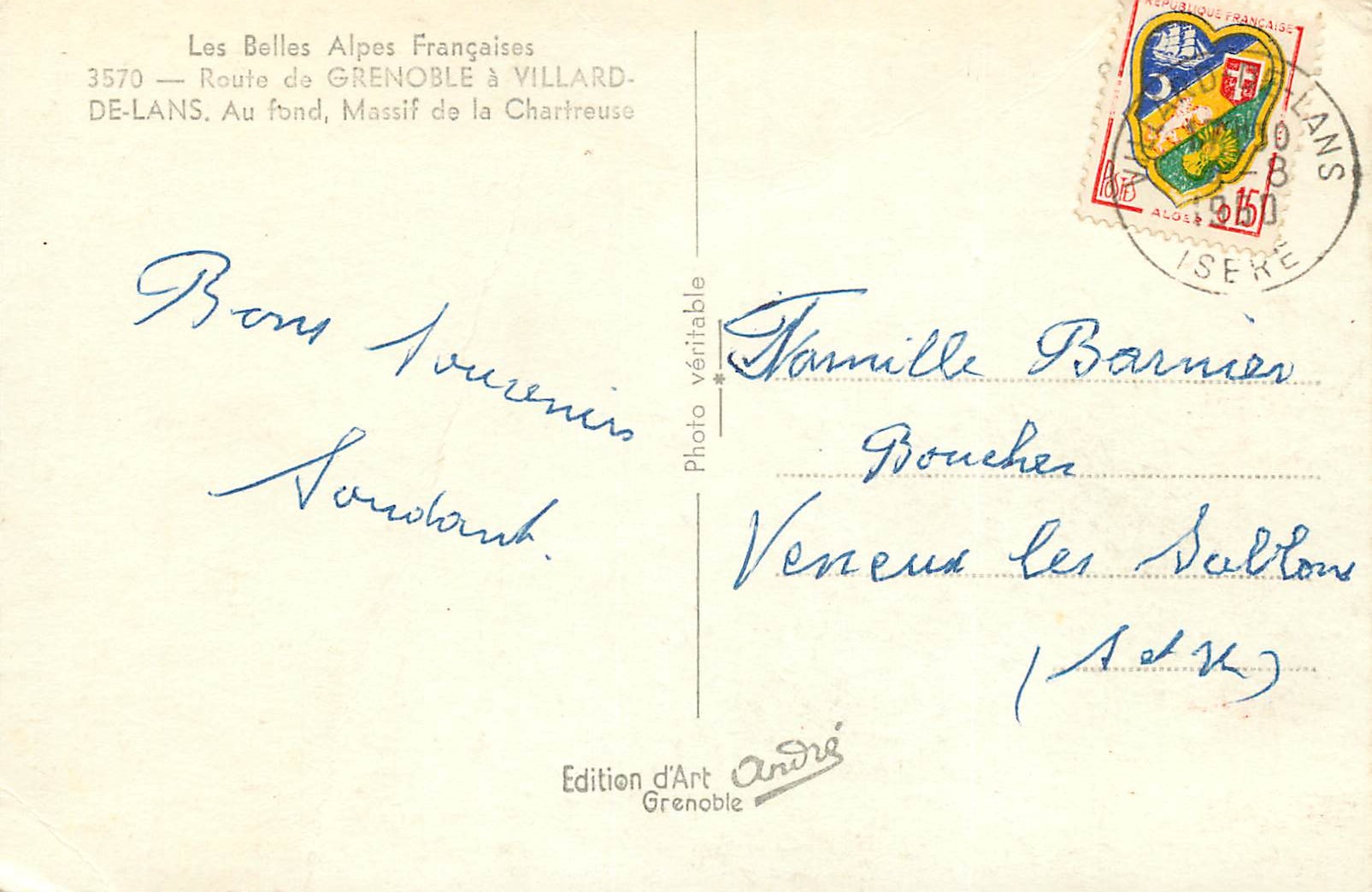 Route de Grenoble à Villard-de-Lans — Massif de la Chartreuse — Édition d'Art André, Grenoble — Reverso