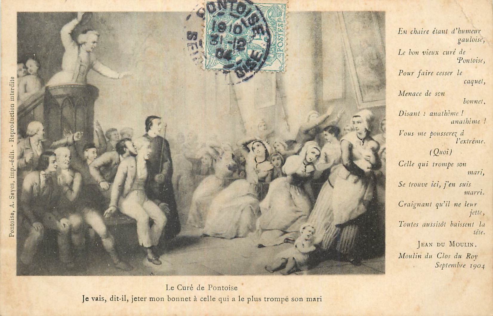 Le Curé de Pontoise — scène humoristique avec texte imprimé — A. Sèry, Pontoise, n° 104