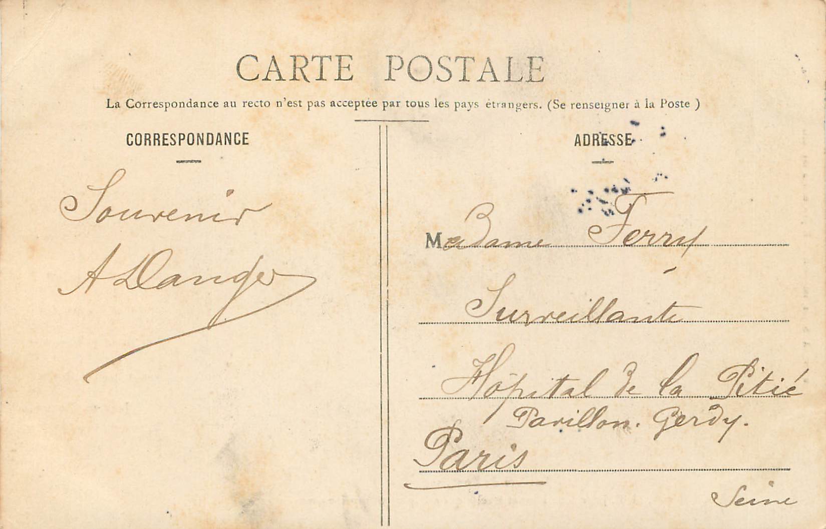 Le Curé de Pontoise — scène humoristique avec texte imprimé — A. Sèry, Pontoise, n° 104 — Rückseite