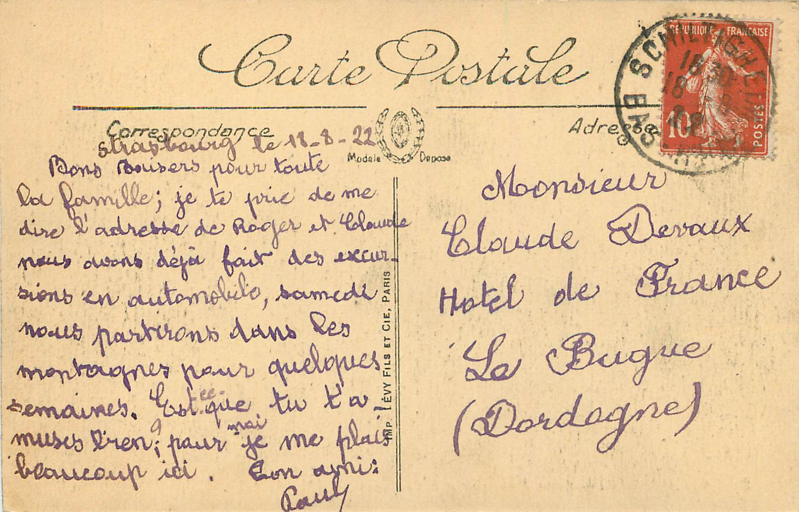 CPA Strasbourg Eglise Protestante et la Cathedrale — Rückseite