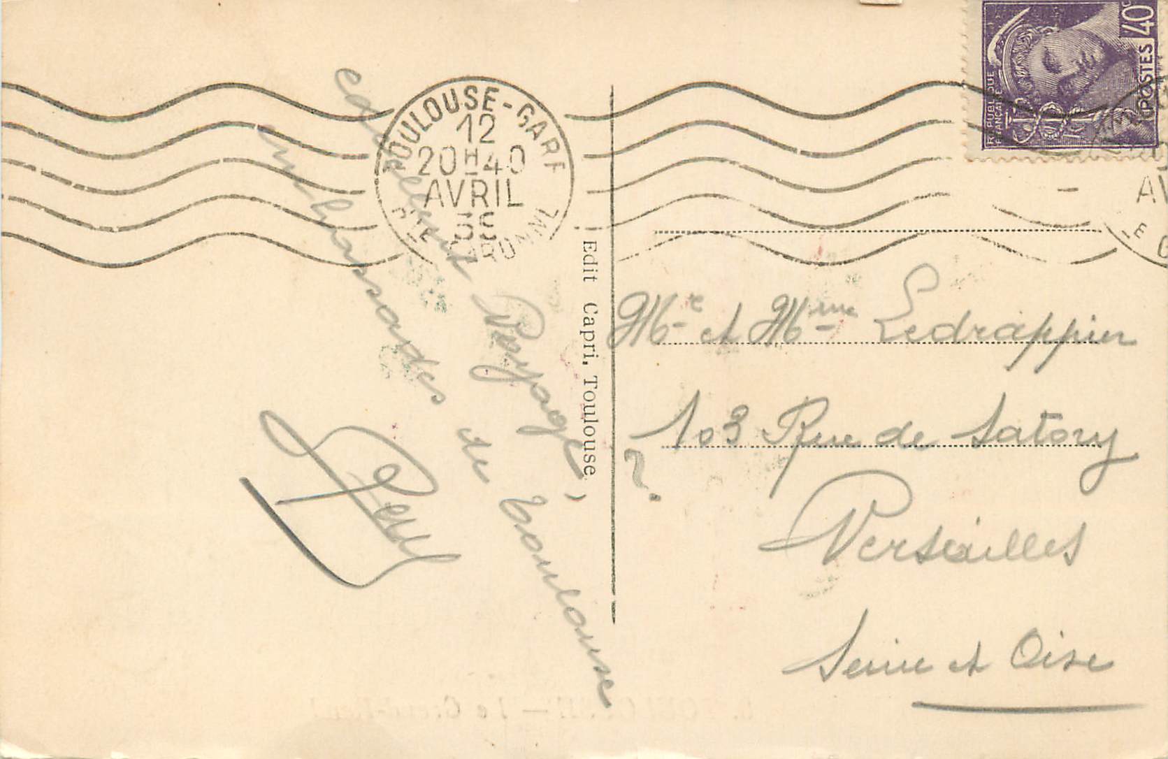 CPA Toulouse le Grand Rond — Verso