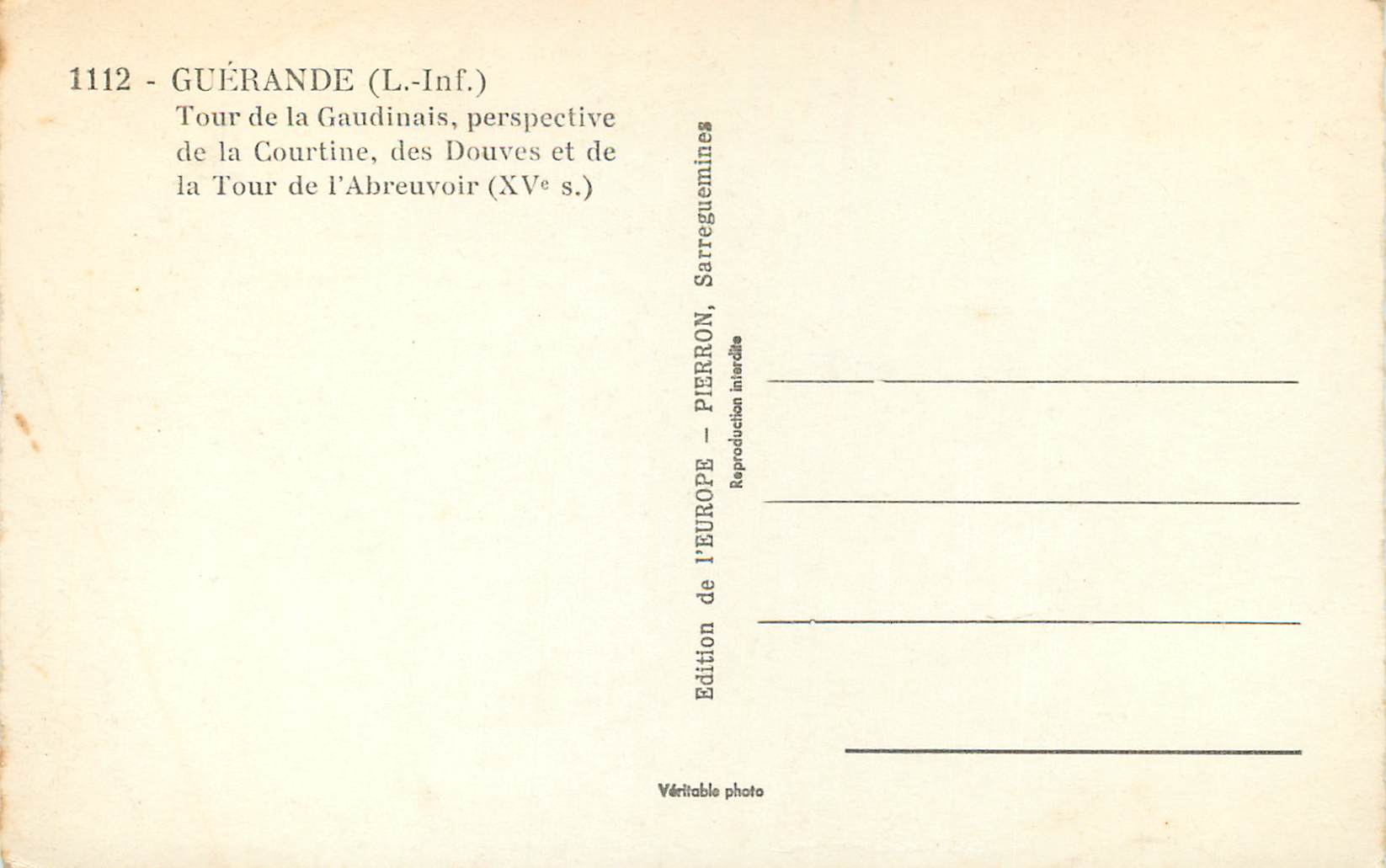 CPM Guerande (L Inf) Tour de la Gaudinais Perspective de la Courtine des Douves et de la Courtine des Douves et de la To — Back