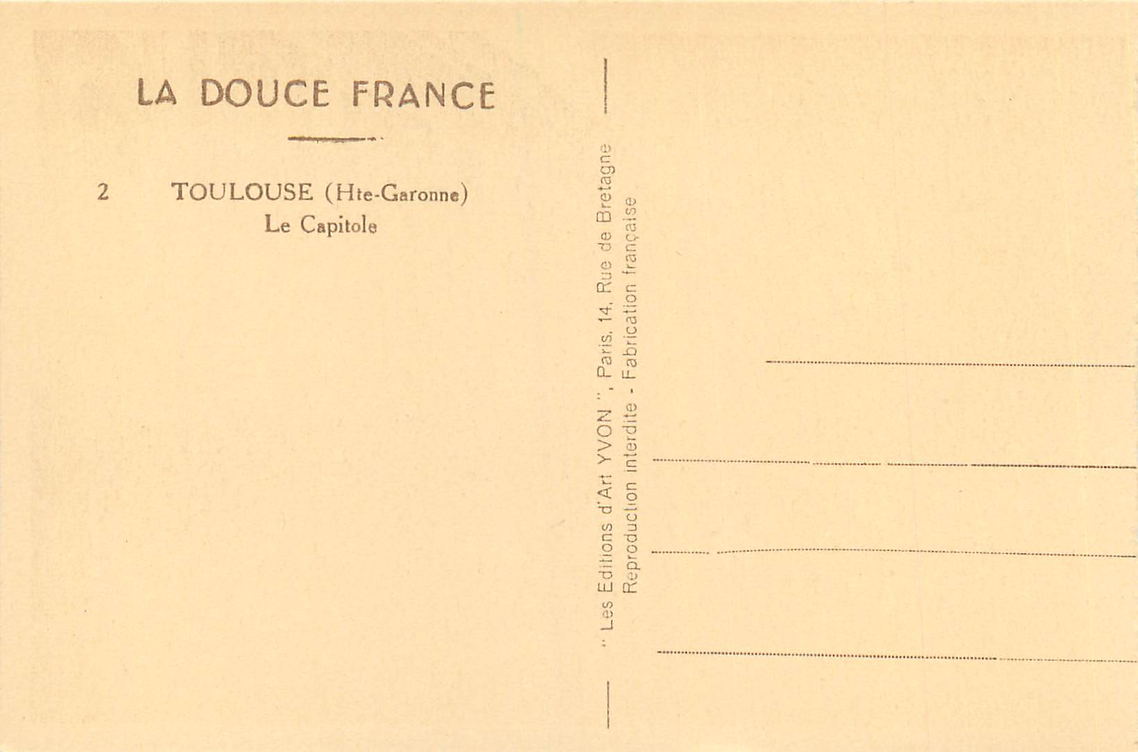 Toulouse — Le Capitole — Éditions d'Art YVON — Verso