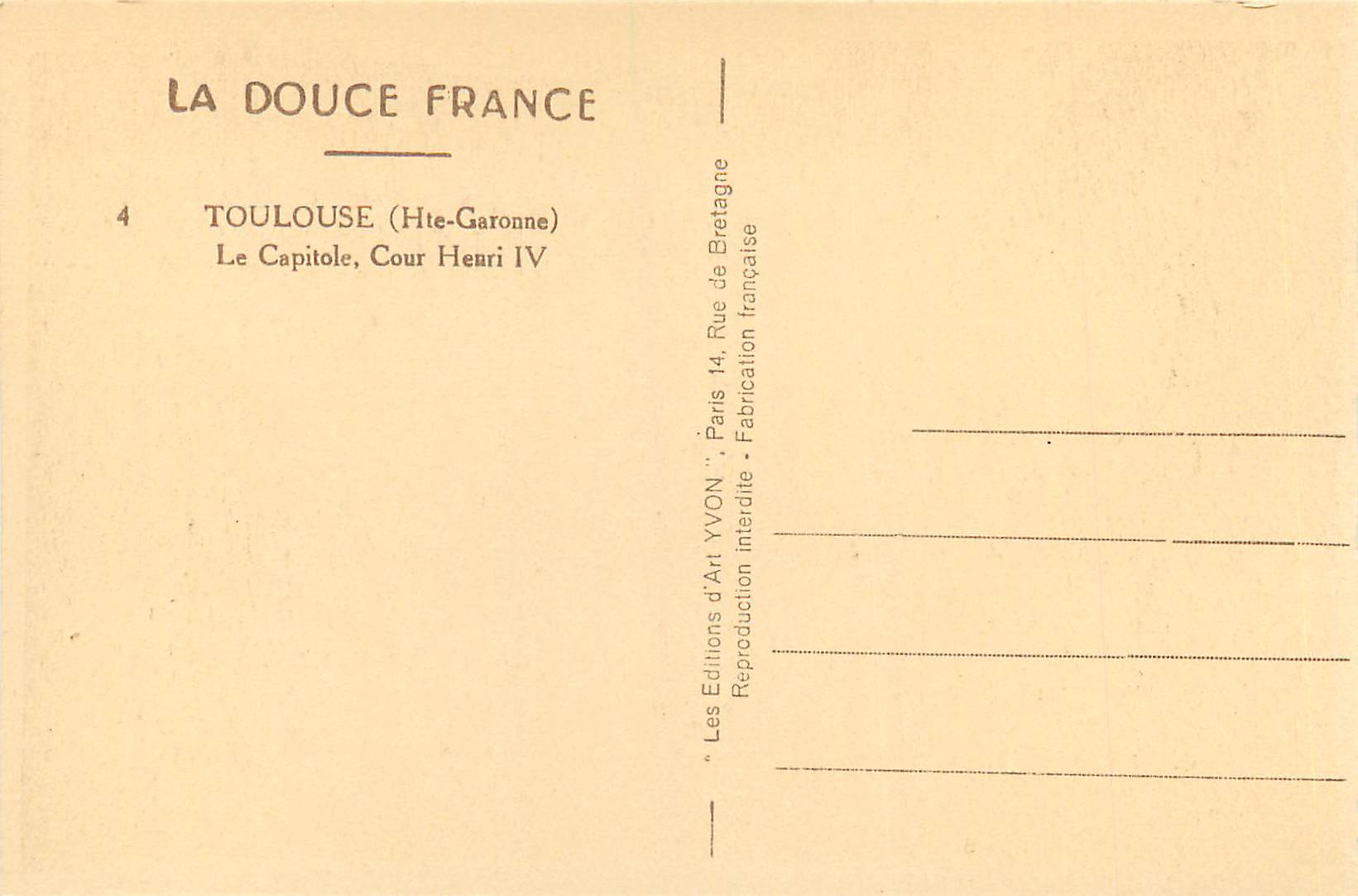 CPA Douce France Toulouse (Hte Garonne) Le capitole Cour Henri IV — Verso