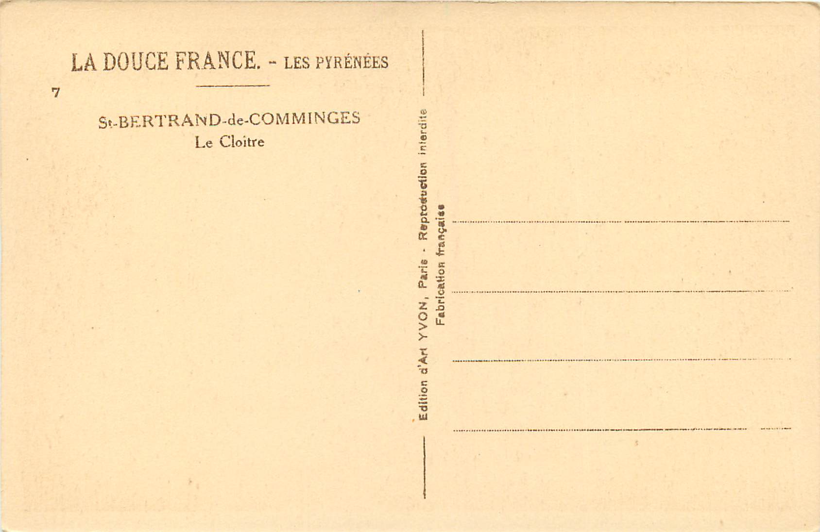 CPA Douce France Les Pyrenees St Bertrand de Comminges le Cloitre — Verso