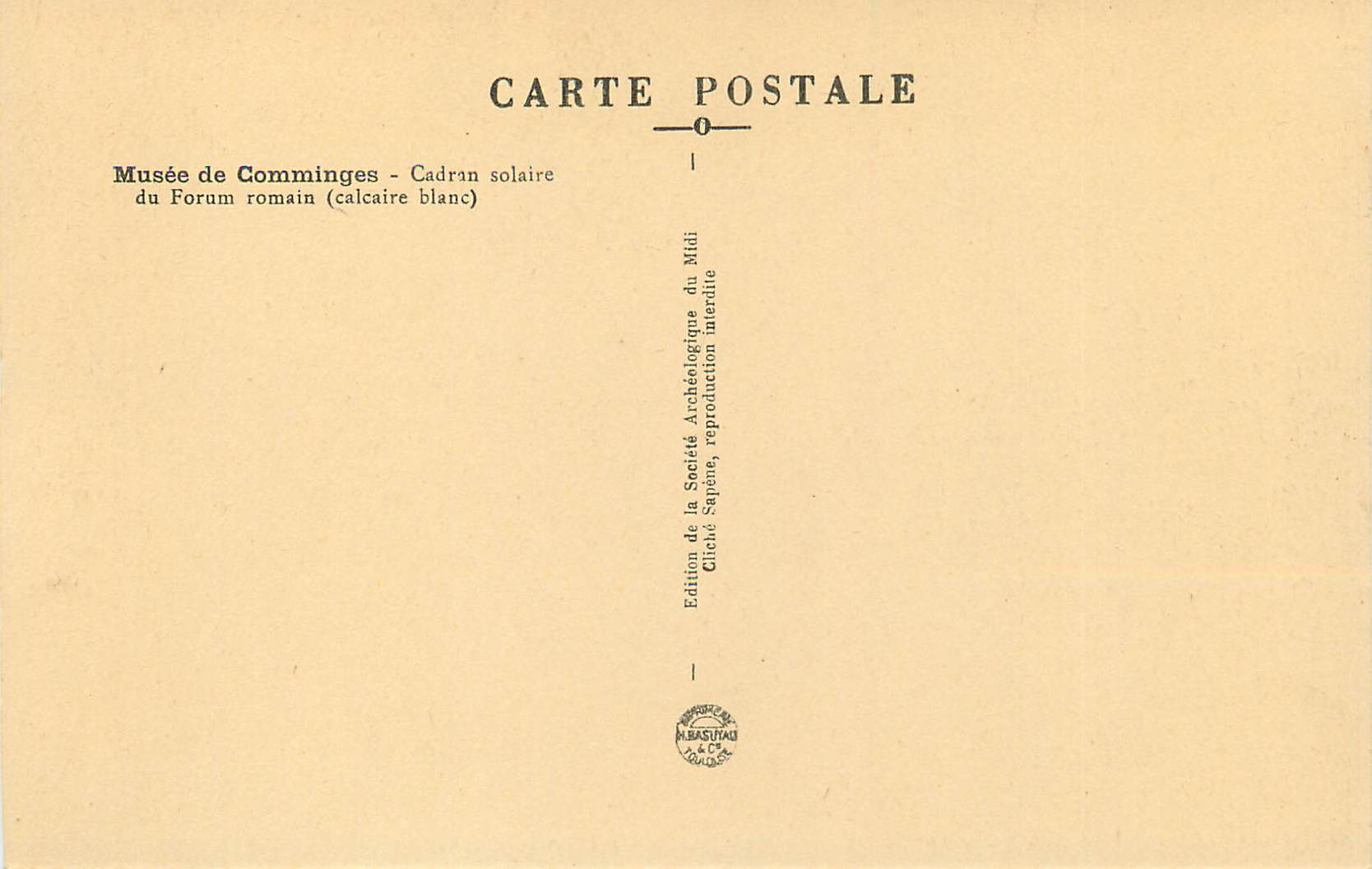 CPA Musee de Comminges Cadran Solaire du Forum Romain (Calcaire Blanc) — Verso