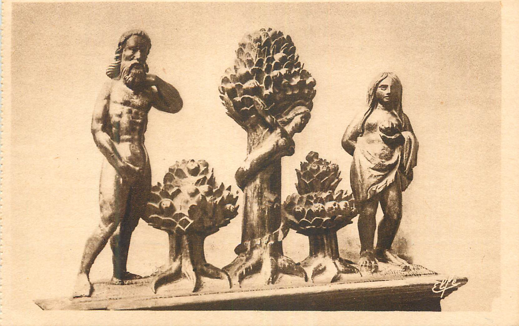 Adam et Ève — Sculpture en bois — Éditeur : Labouche frères, Toulouse