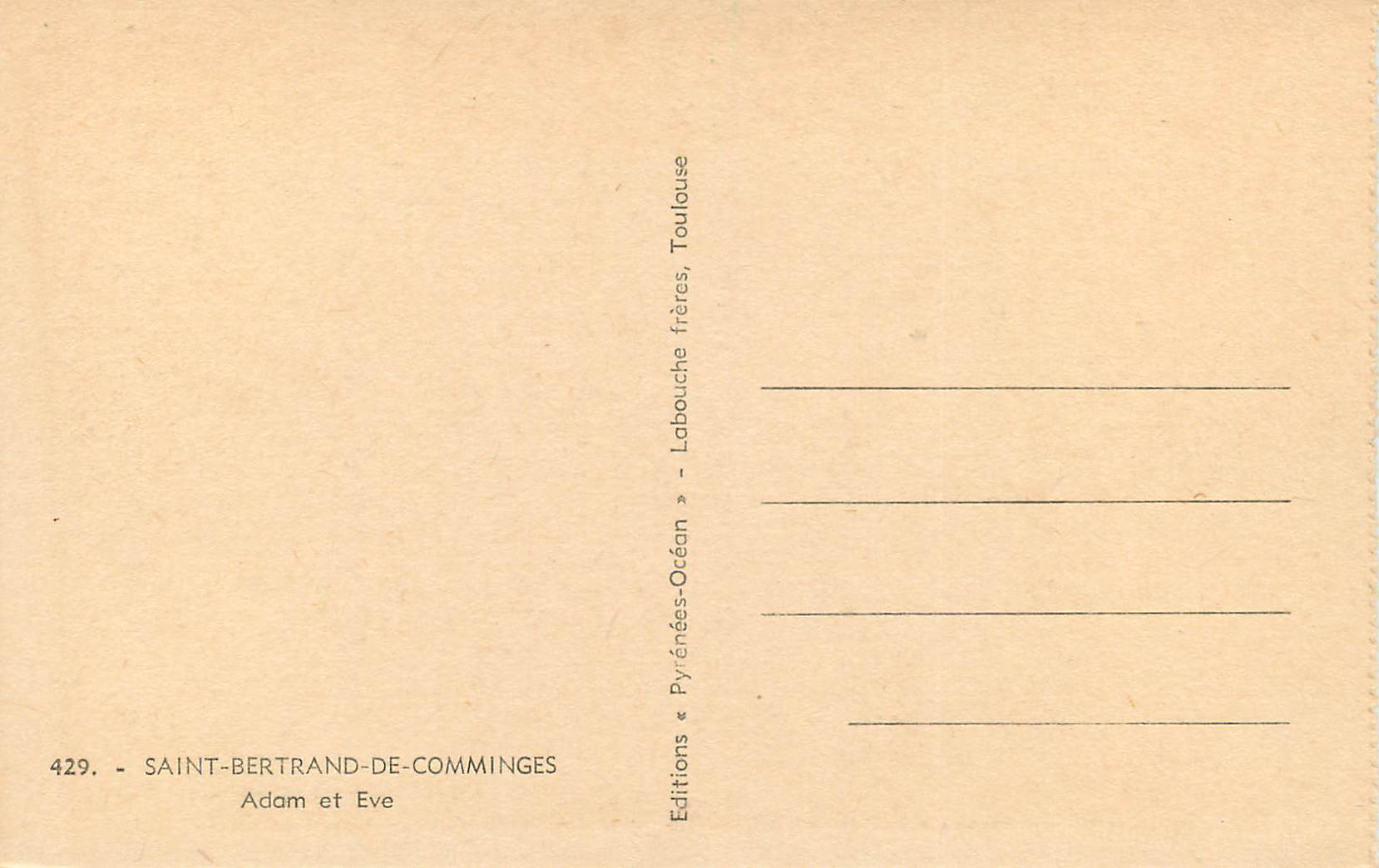 Adam et Ève — Sculpture en bois — Éditeur : Labouche frères, Toulouse — Verso