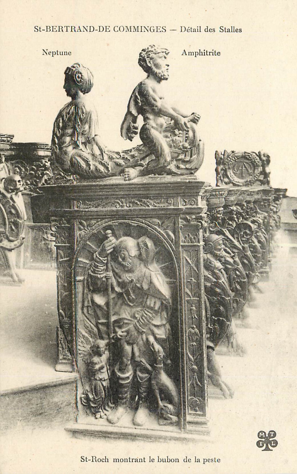 St-Bertrand-de-Comminges — Detail der Stühle — Neptun und Amphitrite
