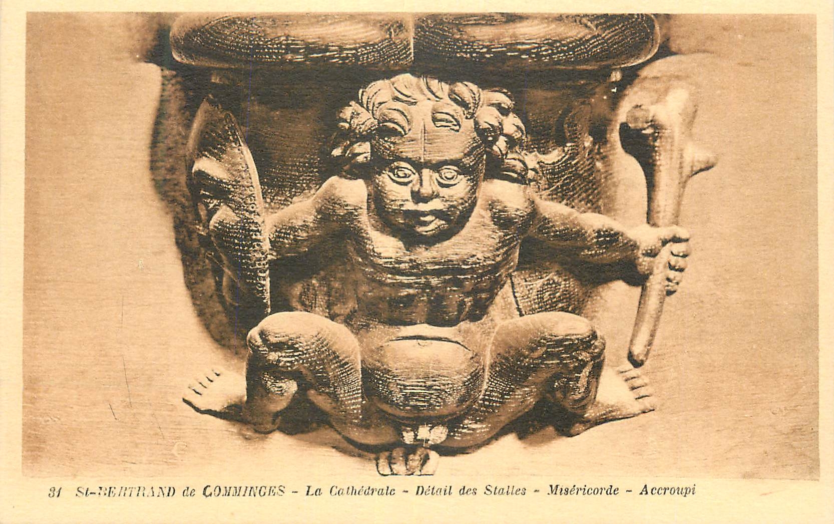St-Bertrand de Comminges - La Cathédrale - Détail des Stalles - Miséricorde - Accroupi