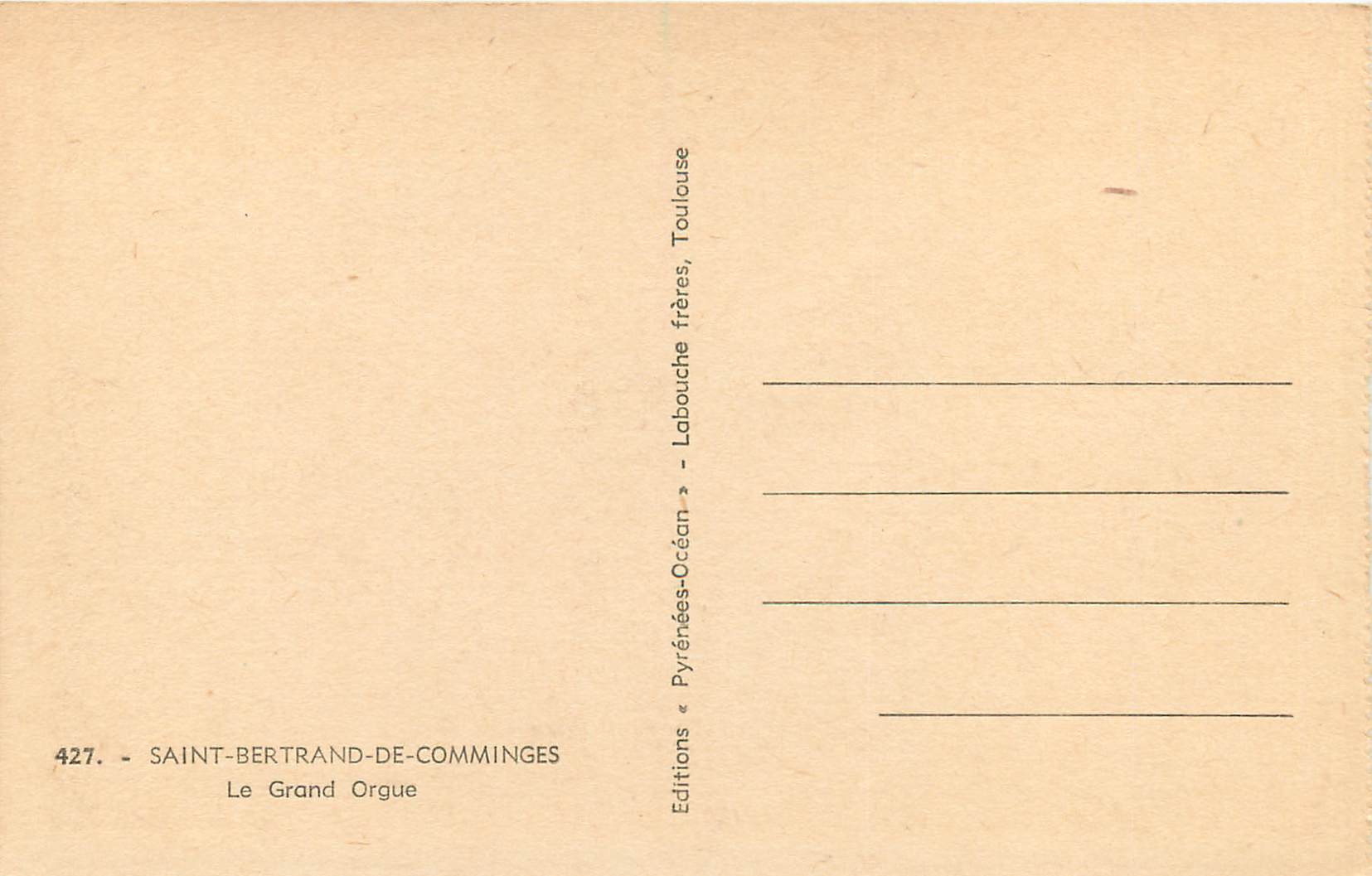 CPA Saint Bertrand de Comminges Le Grand Orgue — Verso