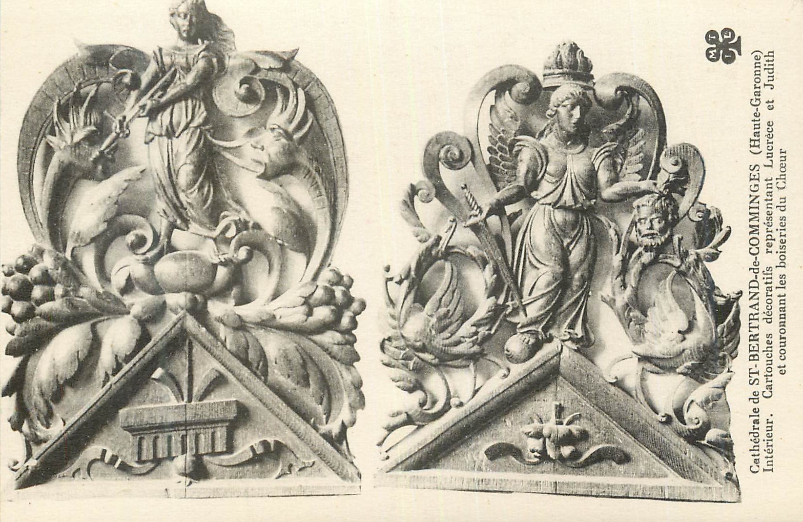 Cathédrale de Saint-Bertrand-de-Comminges — Cartouches décoratifs représentant Lucrèce et Judith — éditeur inconnu