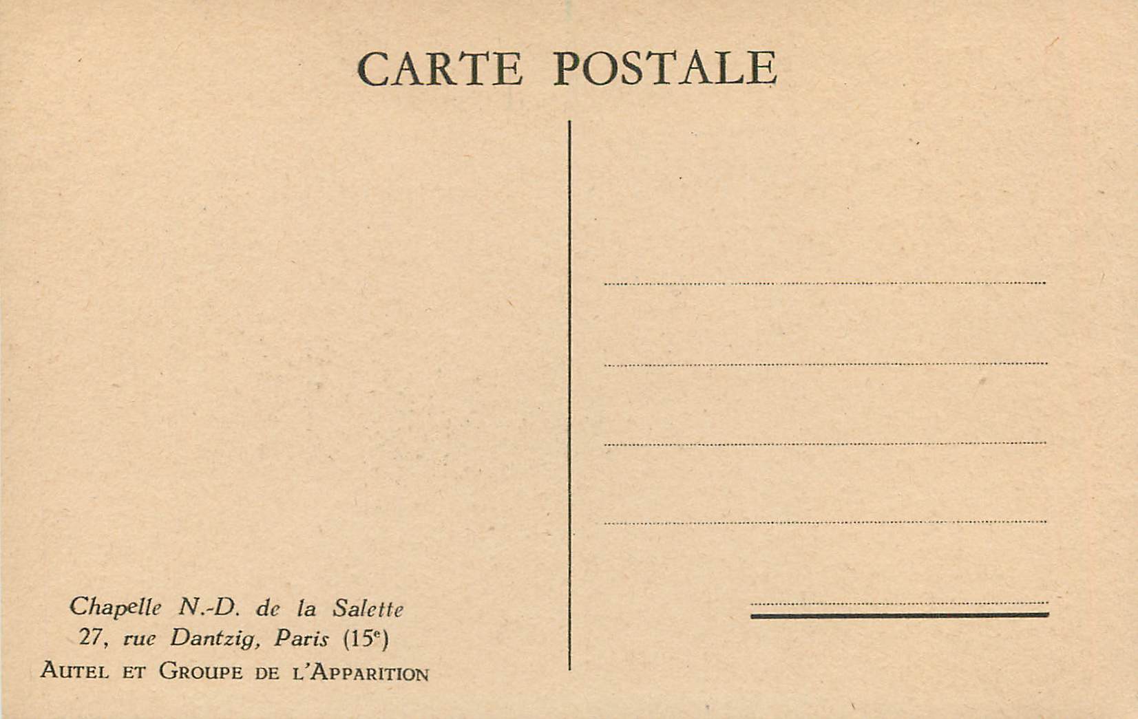 CPA Chapelle ND de la Salette Paris — Rückseite