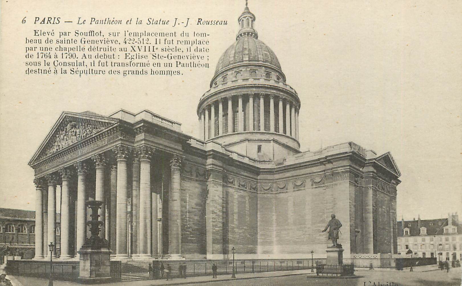 CPA Paris Le Pantheon et la Statue J J Rousseau