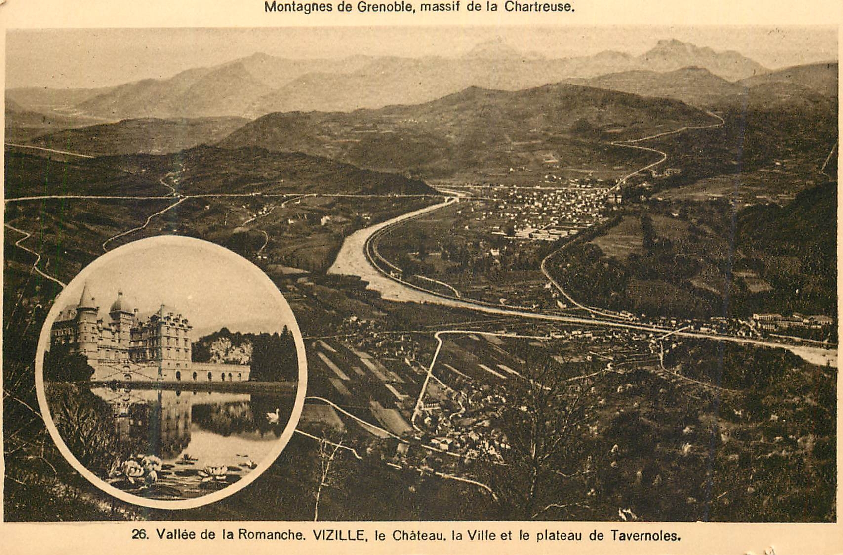 Vizille — Château, ville et plateau de Tavernoles — Montagnes de Grenoble, massif de la Chartreuse
