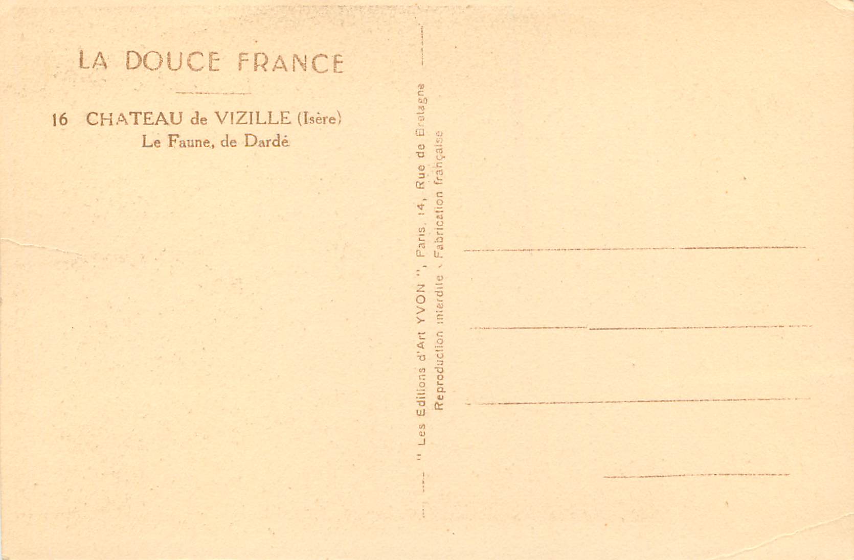 Le Faune de Dardé — Château de Vizille (Isère) — Éditions d'Art Yvon — Verso