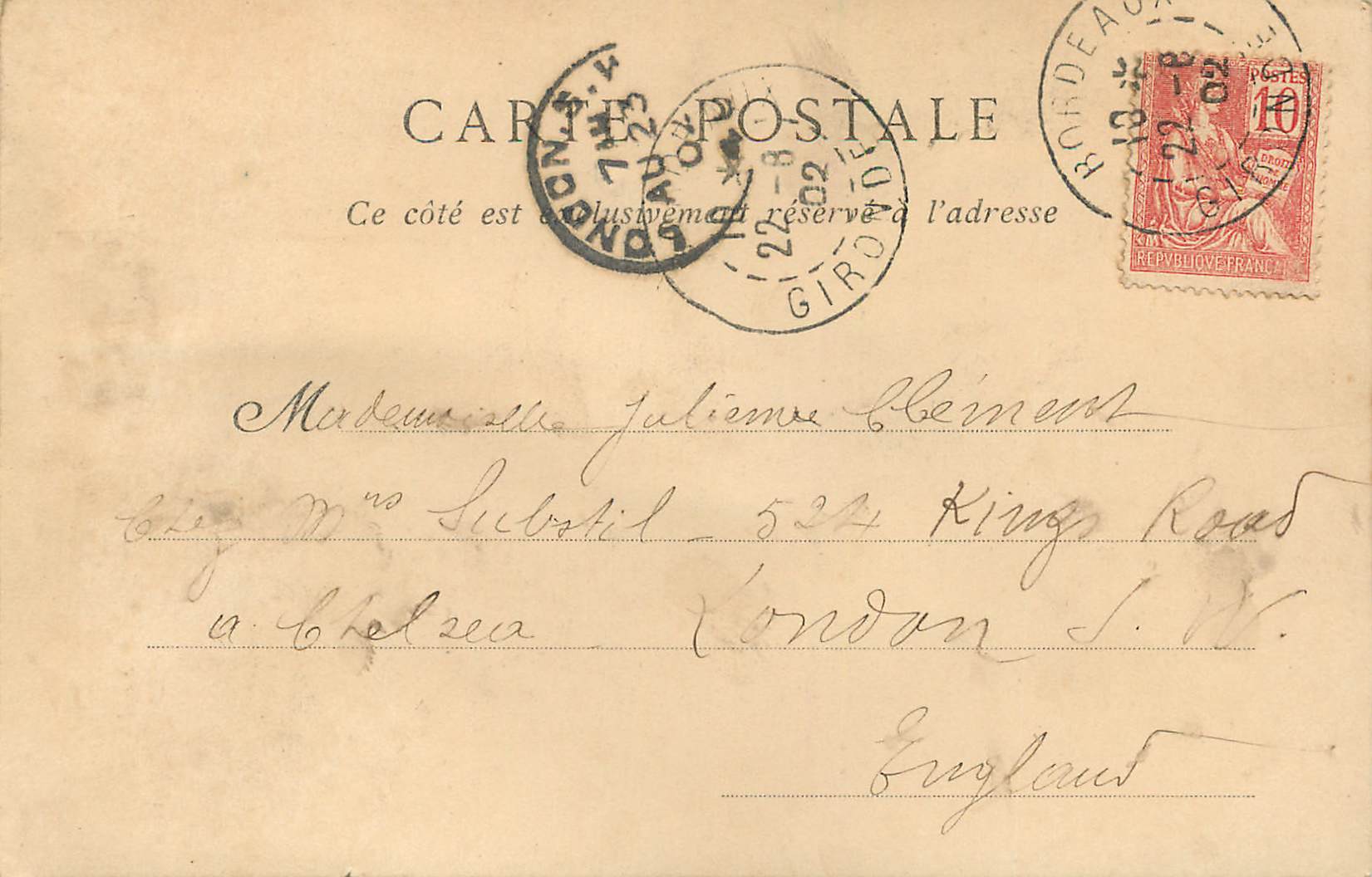 CPA Bordeaux Portail Meridional de la Cathedrale (carte 1900) — Rückseite