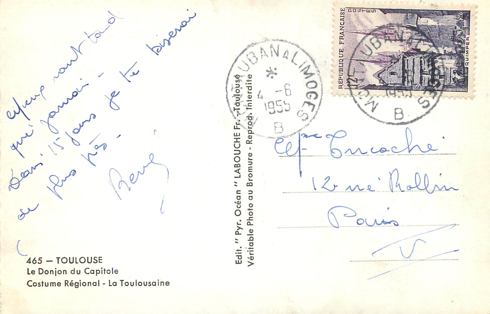 CPM Un Poutou de Toulouse Le Donjon du Capitale Costume Regional La Toulousaine — Verso