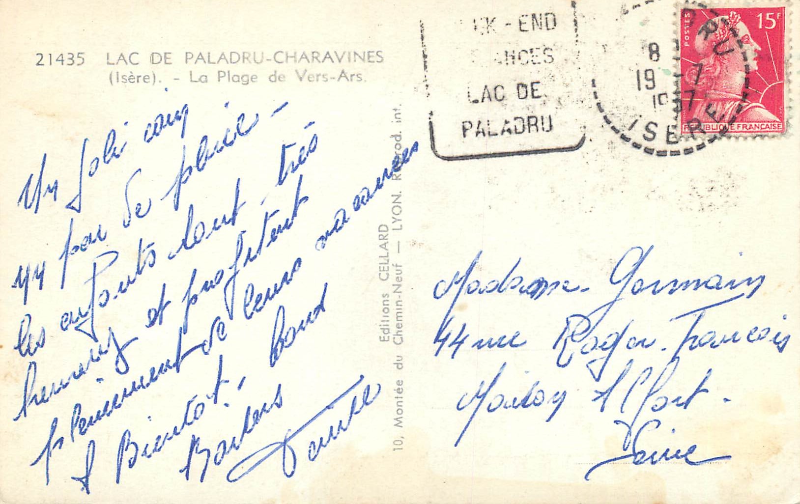 CPM Lac de Paladru Charavines (Isere) La Plage de vers Ars — Rückseite