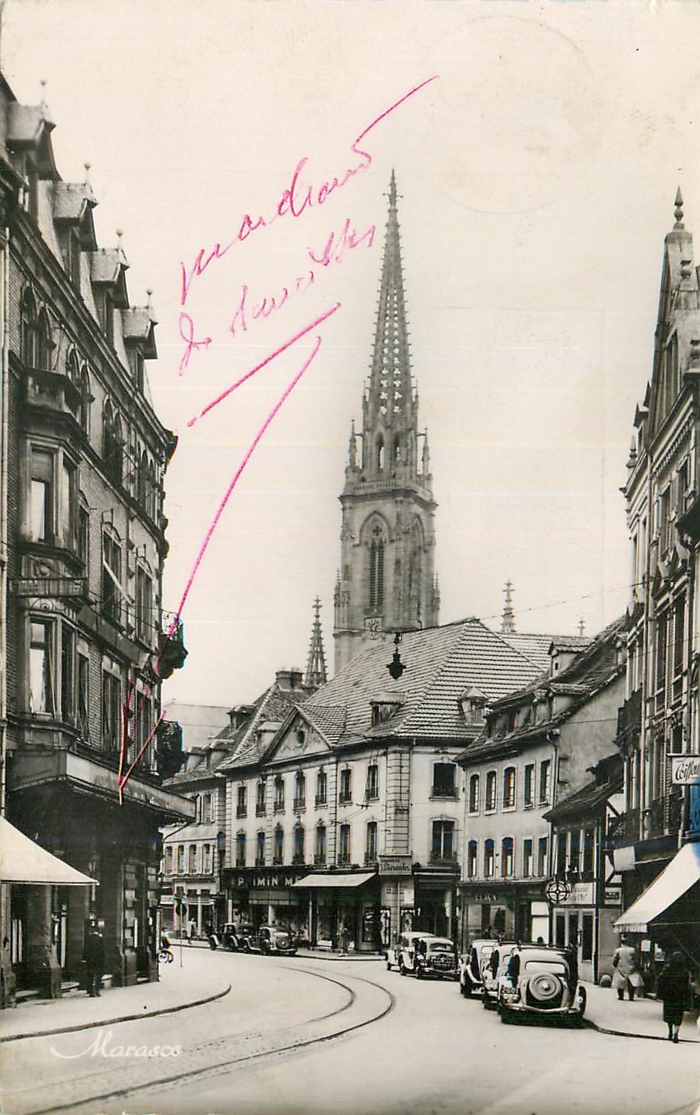 CPM Als 473 B Mulhouse (H R) La Rue du Sauvage et L'Eglise Saint Etienne